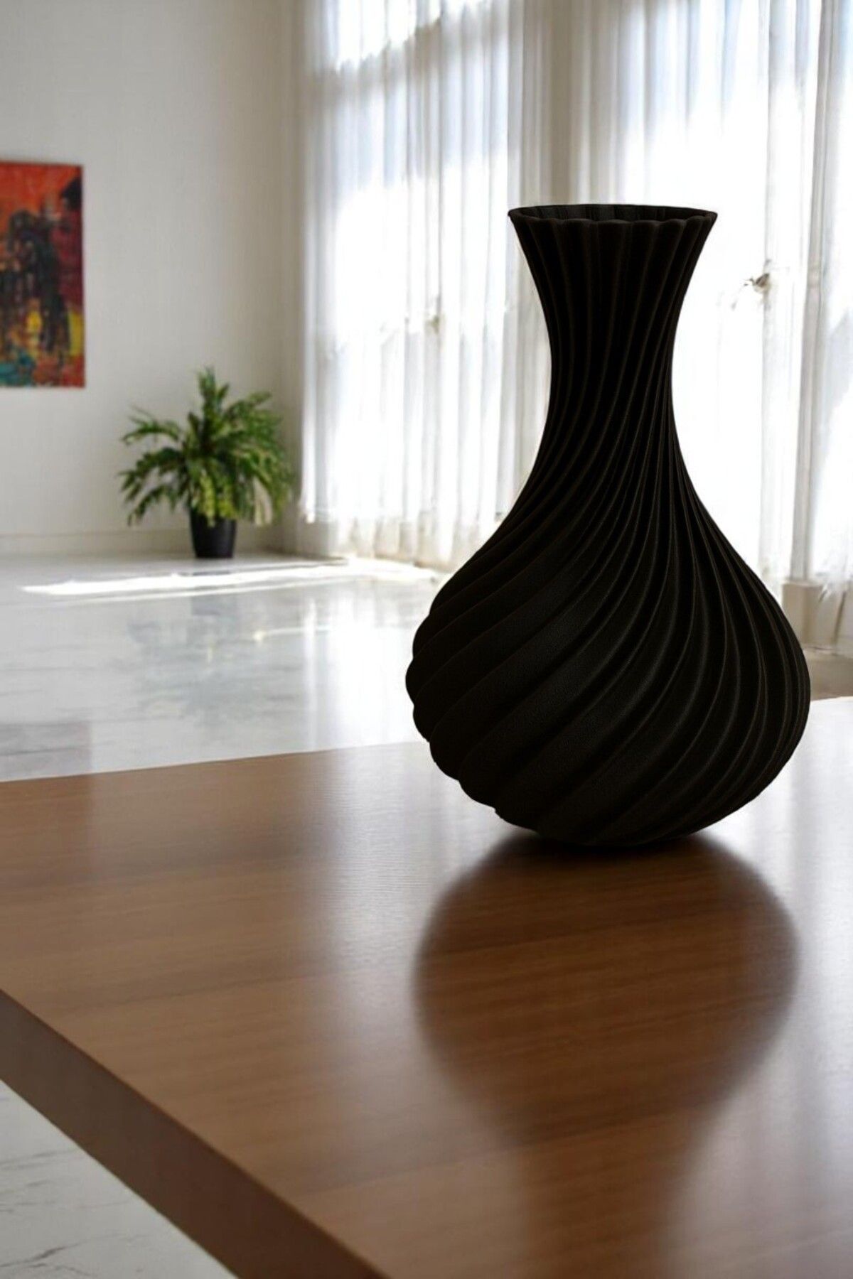 Meys Siyah Modern Spiral Dekoratif Vazo