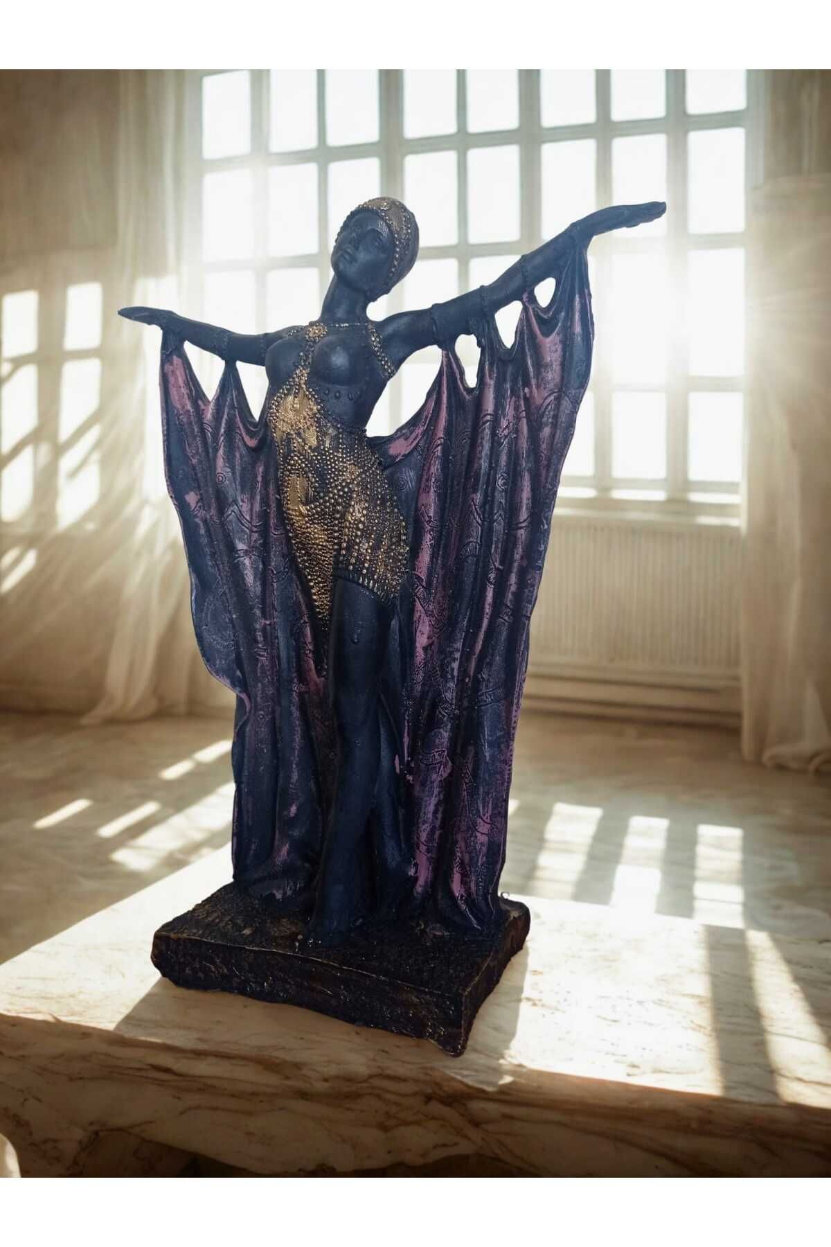 Yaratıcı sanatlar atölyesi Büyük Boy Dekoratif Kraliçe Semiramis Egzotik Dansçı Art Deco Heykel Biblo 35 Cm