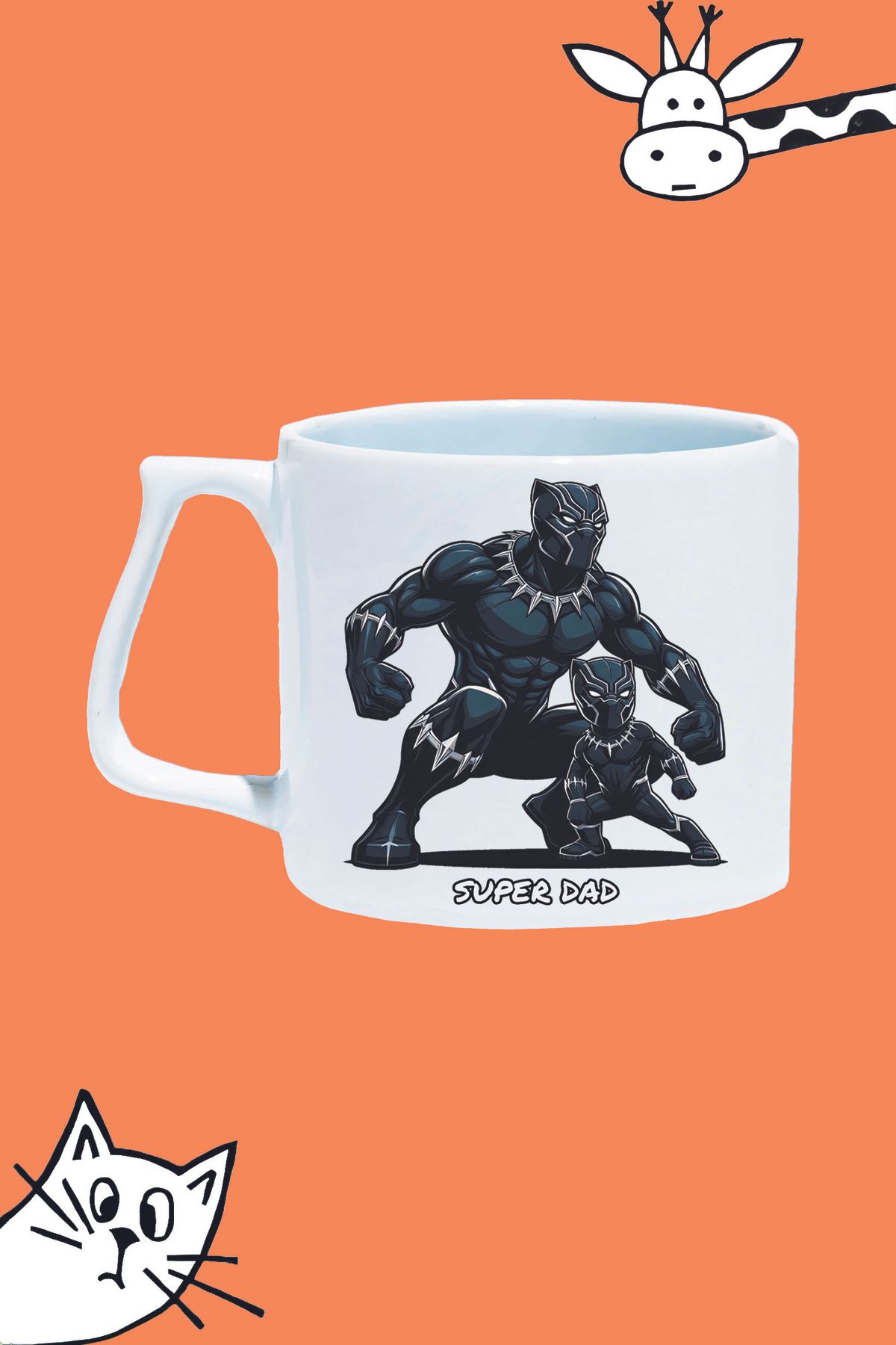 Olympus plus SUPER DAD SÜPER BABA KARAKTER BLACK PANTHER TASARIM BASKILI BEYAZ LÜKS KUPA BARDAK