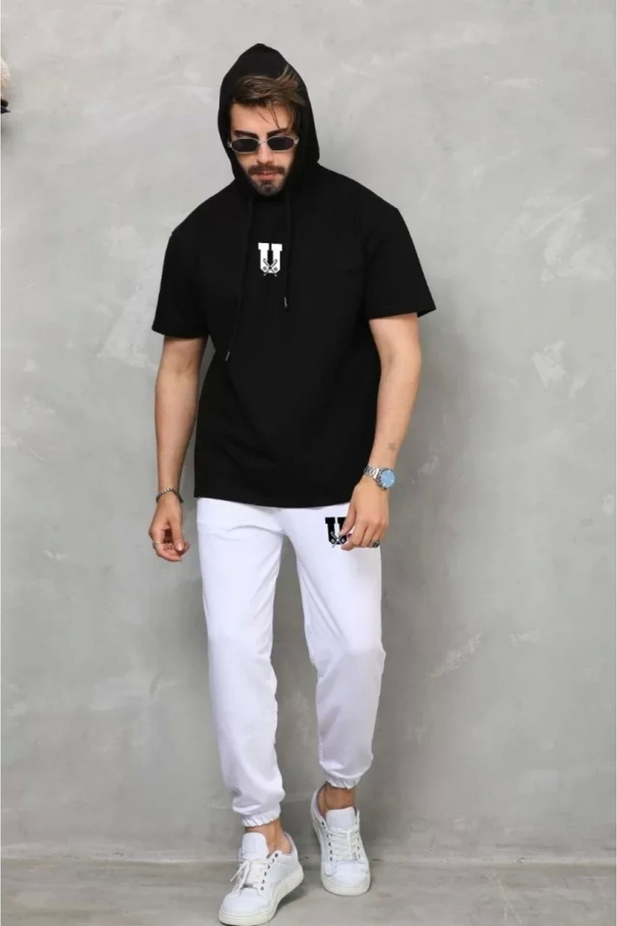 Silerra Unisex Kapşonlu Oversize T-Shirt Takım - Siyah