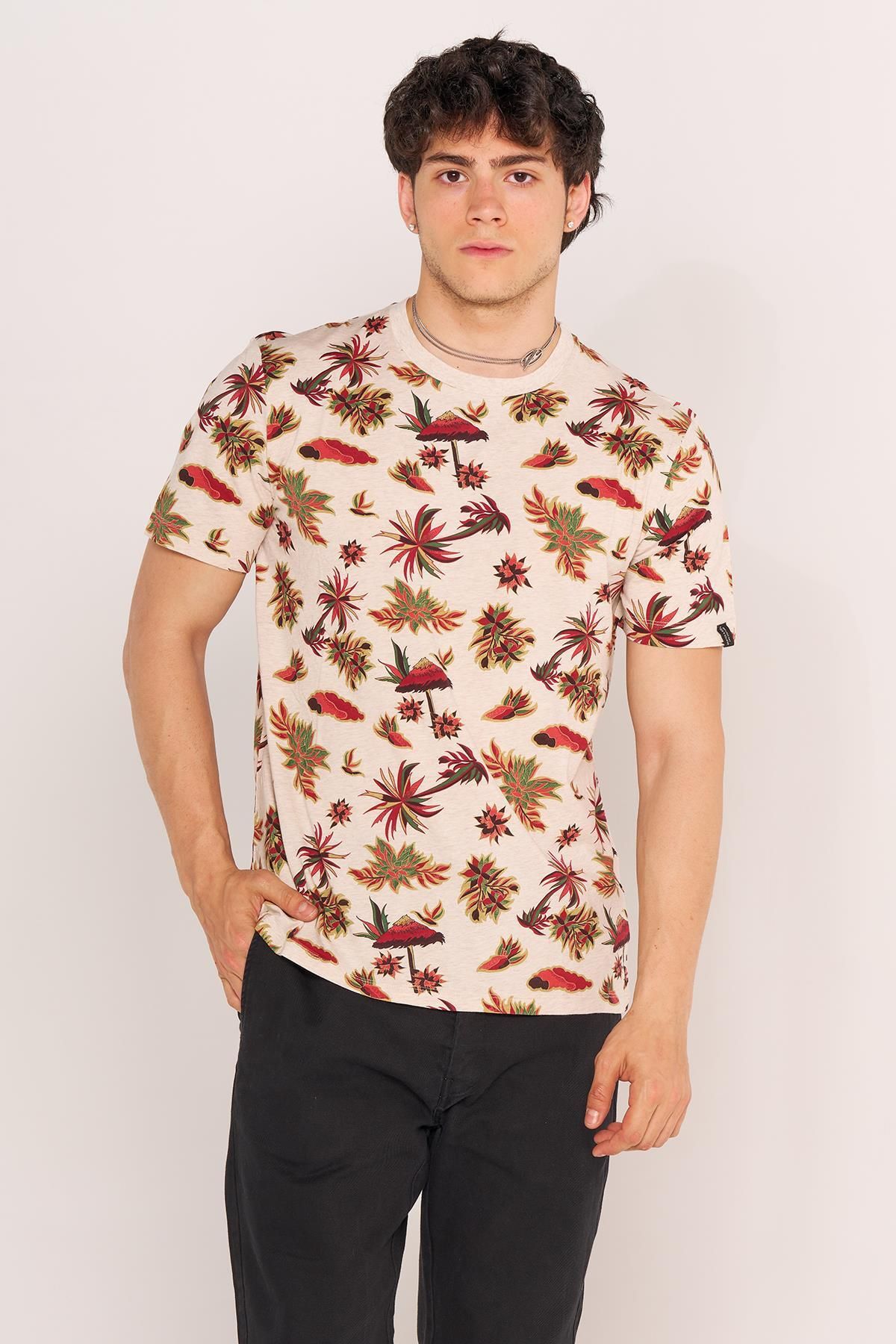Villager&Son TSHIRT S&S 20Y O YAKA K.KOL ERKEK BEDEN (MTC) KREM/DESENLİ