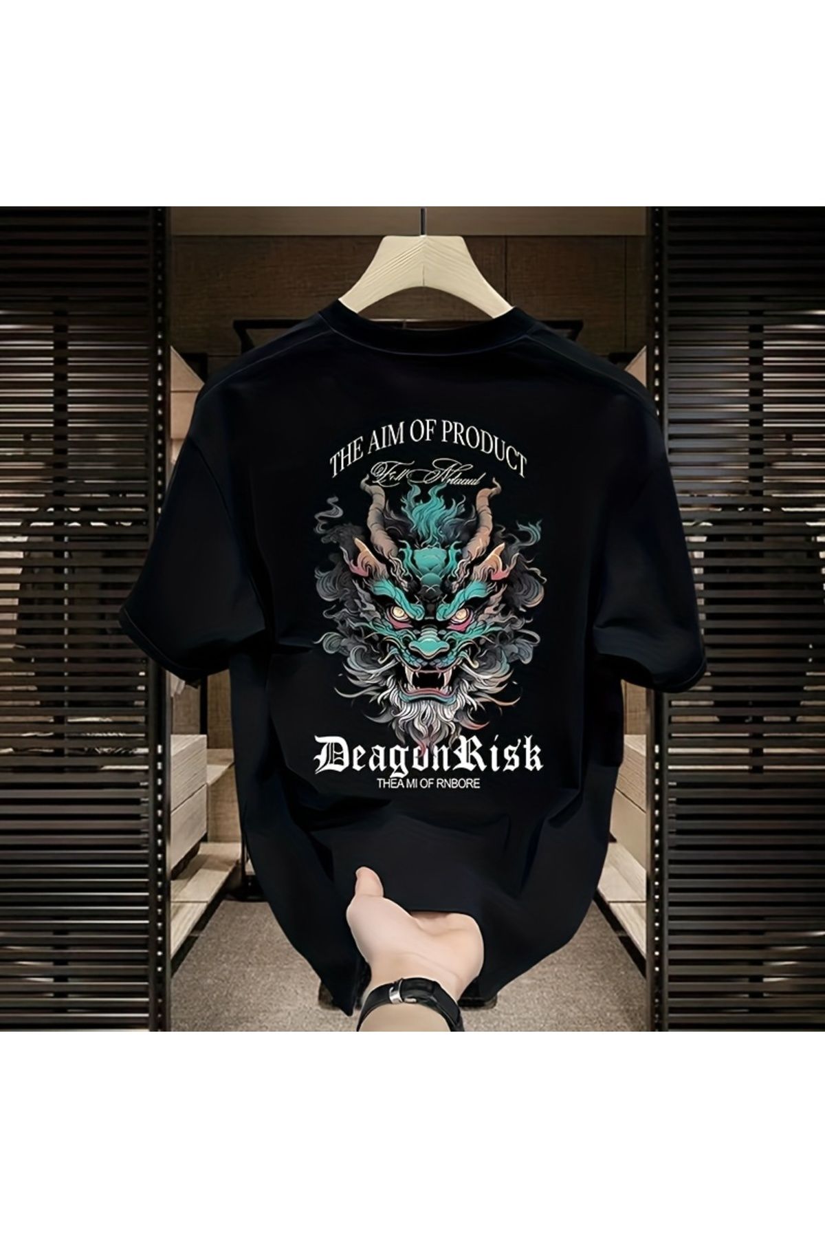 ship master Erkek Oversize Tişört – Ejderha Baskılı, Streetwear Tarzı