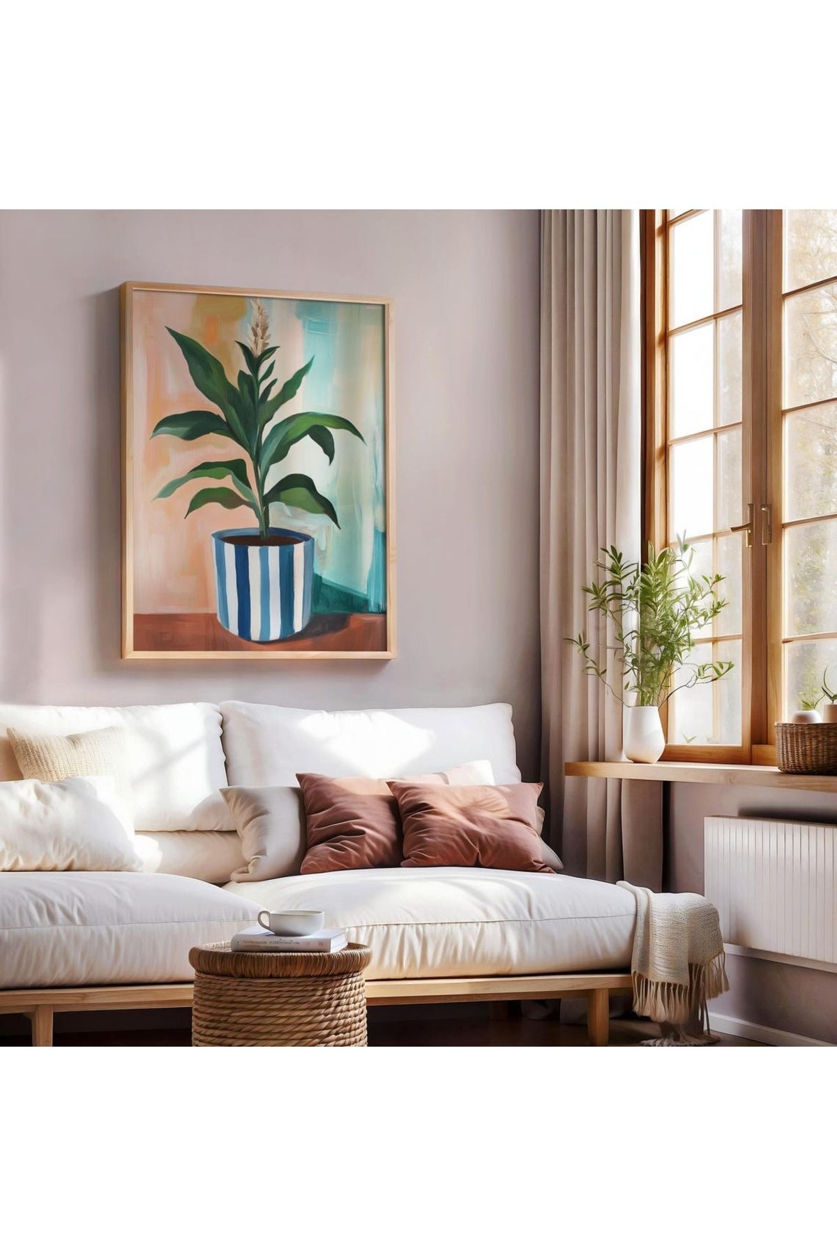 Dekorsiahome Tek Parça Ahşap Çerçeveli Oturma Odası Salon Mutfak Tablo TK0530