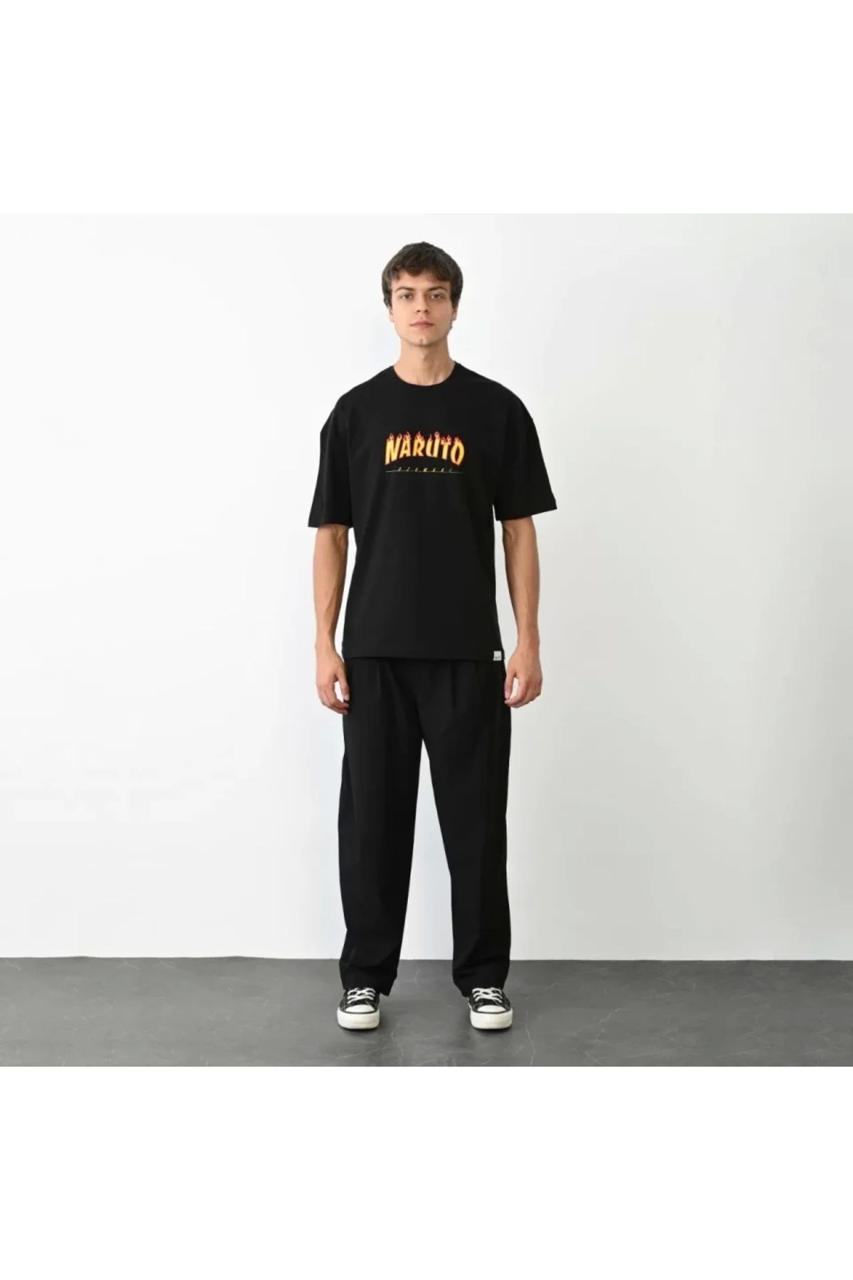 Silerra Unisex Bisiklet Yaka Baskılı Oversize T-Shirt - Siyah