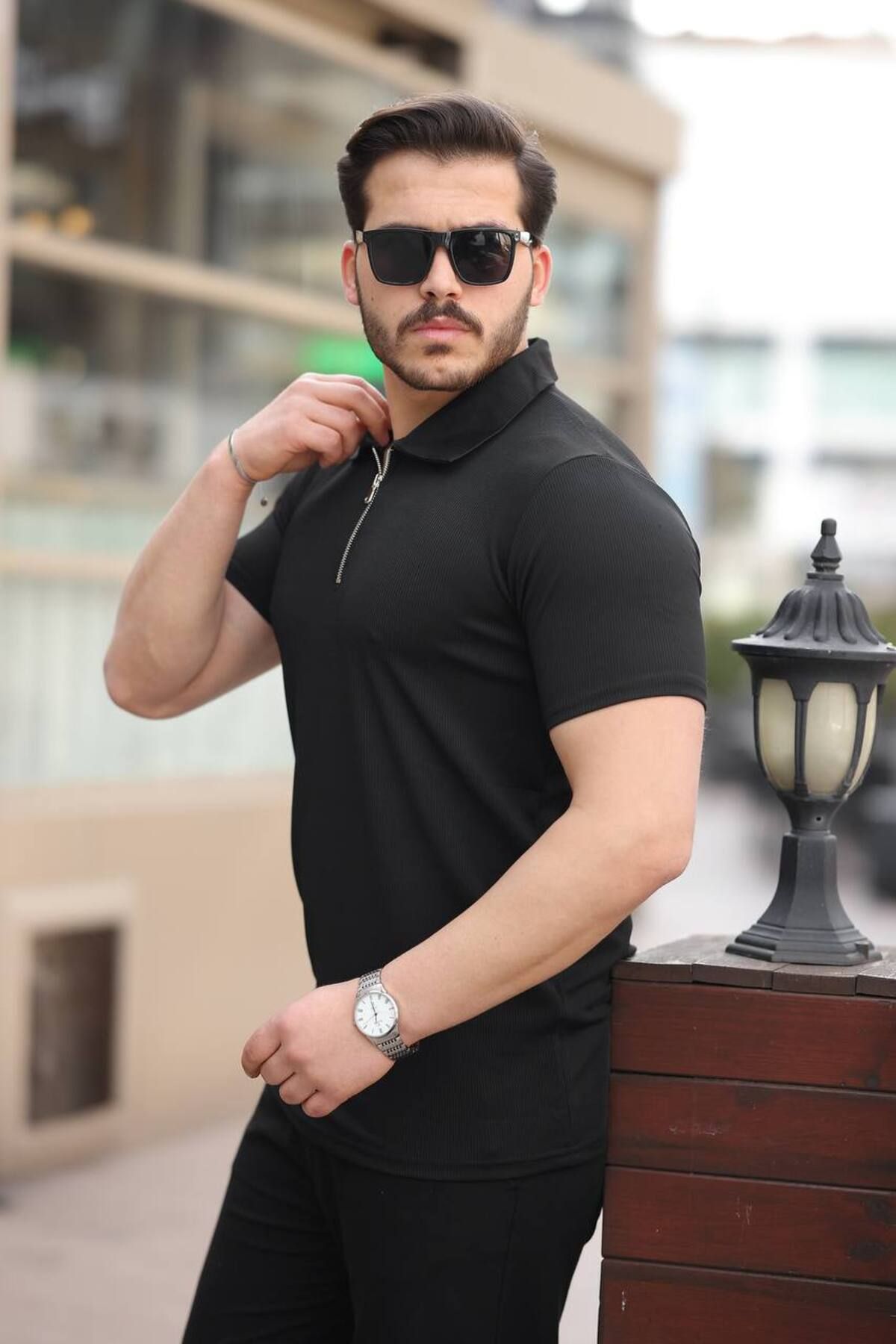 YUNED Fitilli Yarım Fermuarlı Polo Yaka Tişhört