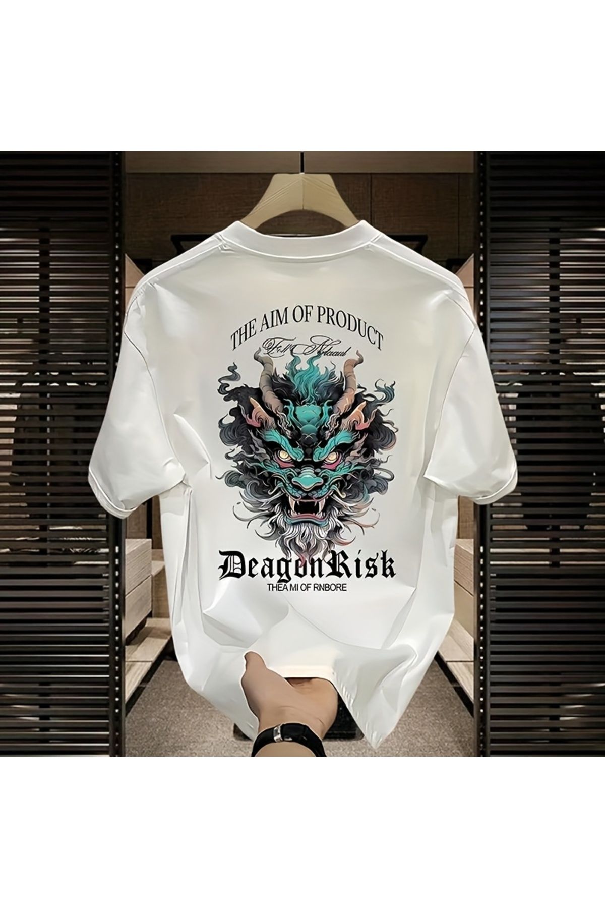 ship master Erkek Oversize Tişört – Ejderha Baskılı, Streetwear Tarzı