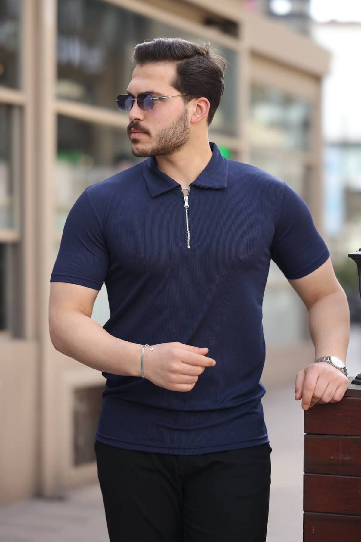 YUNED Fitilli Yarım Fermuarlı Polo Yaka Tişhört