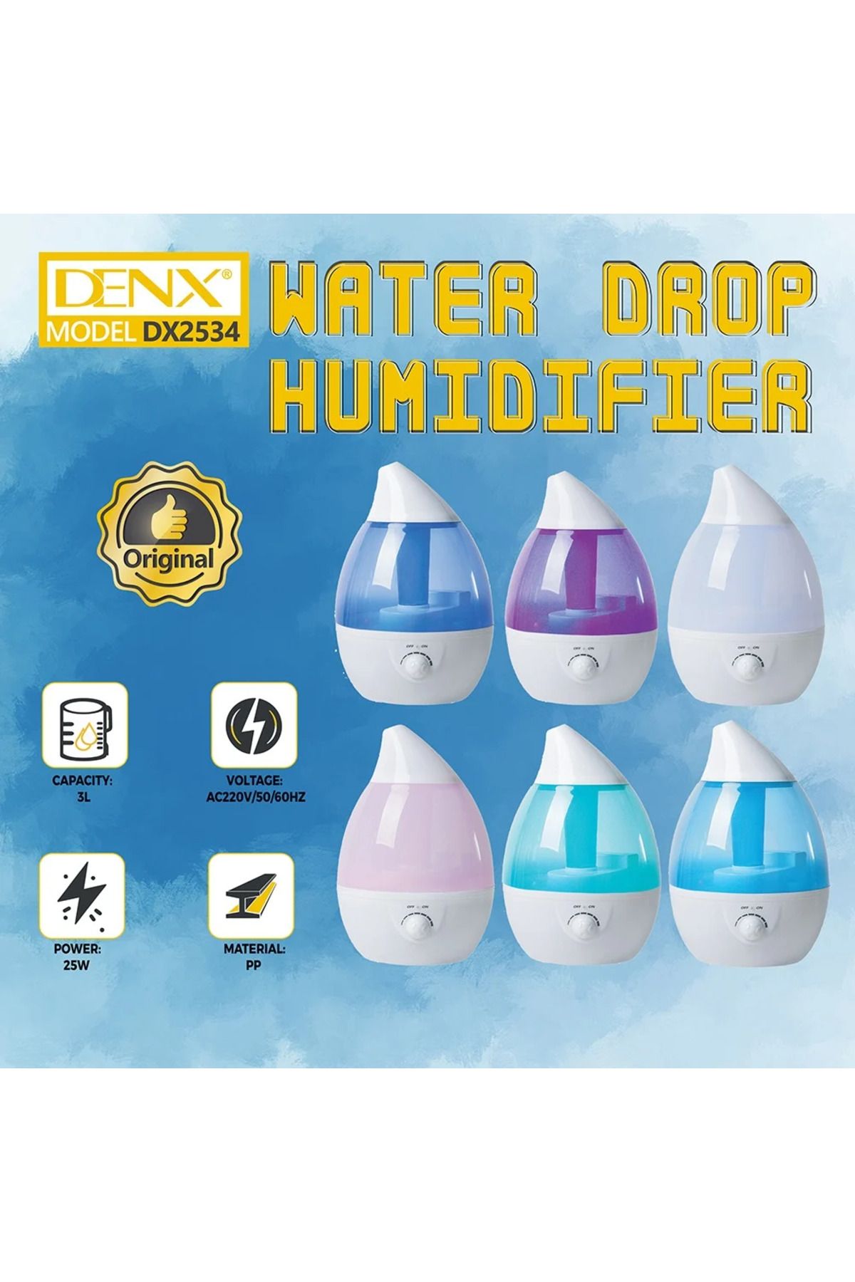Denx-مرطب هواء برذاذ بارد مع زيوت عطرية DX2534، موزع ذكي | موزع على شكل قطرة ماء 2