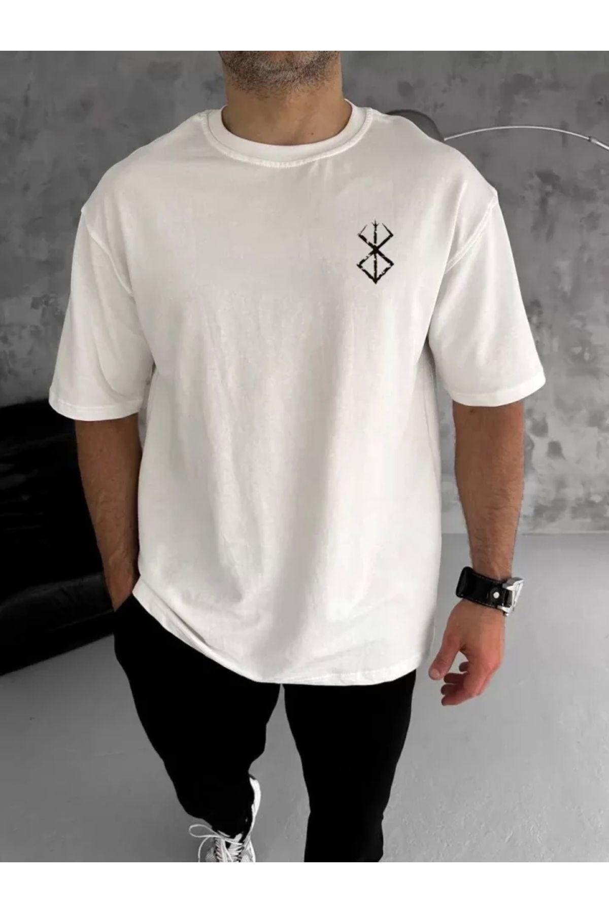 Silerra Unisex Bisiklet Yaka Baskılı Oversize T-Shirt - Beyaz