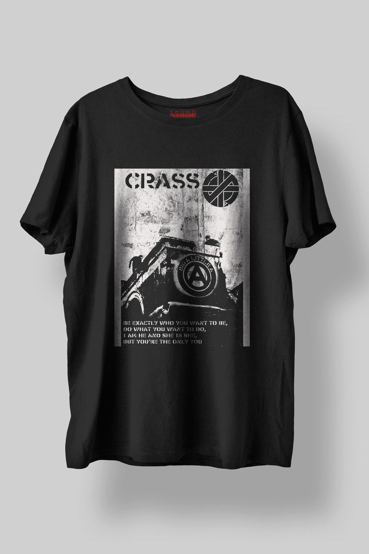 Sound Gorgeous Crass Müzik Tasarımlı Baskılı Regular Fit Unisex Siyah T-Shirt %100 Pamuk Rahat Kalıp Tişört No:0114