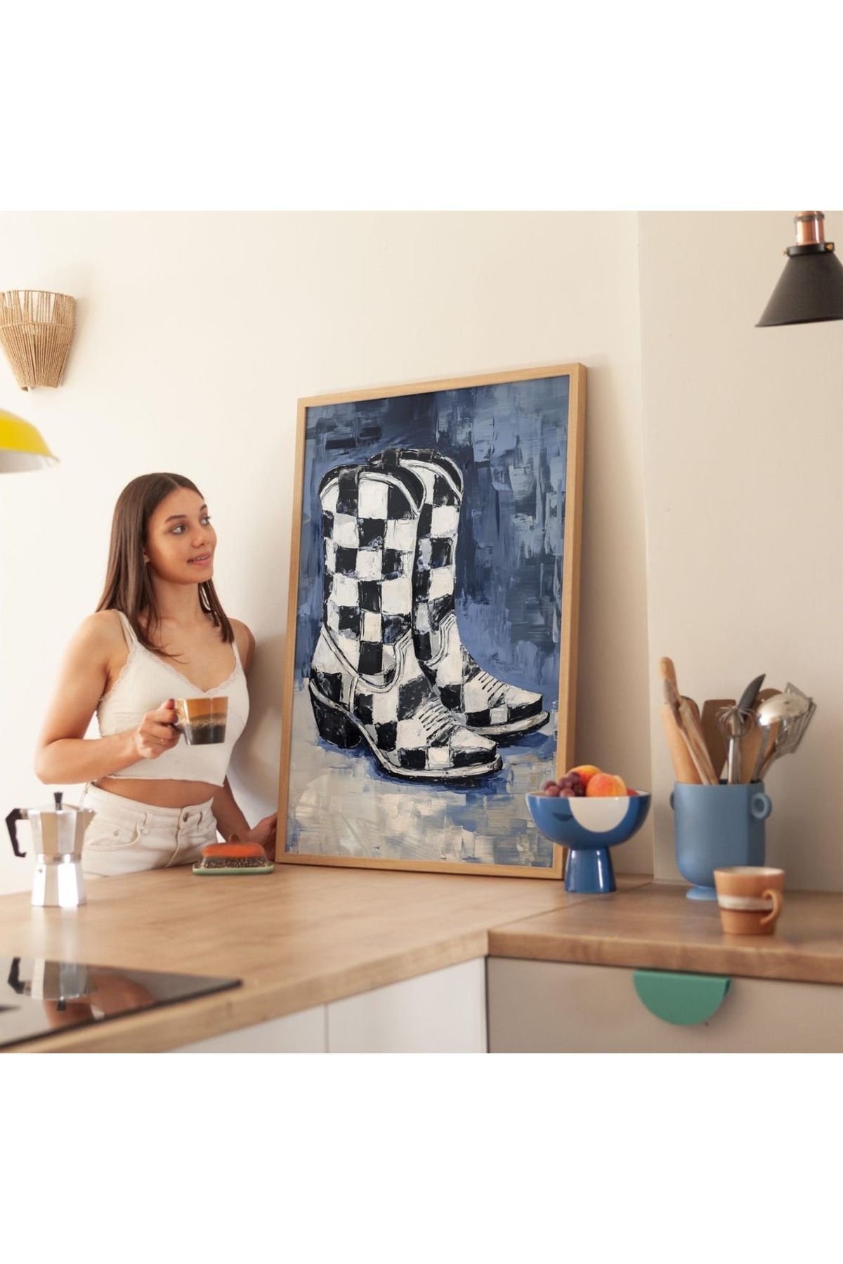 Dekorsiahome Tek Parça Ahşap Çerçeveli Oturma Odası Salon Mutfak Tablo TK0506