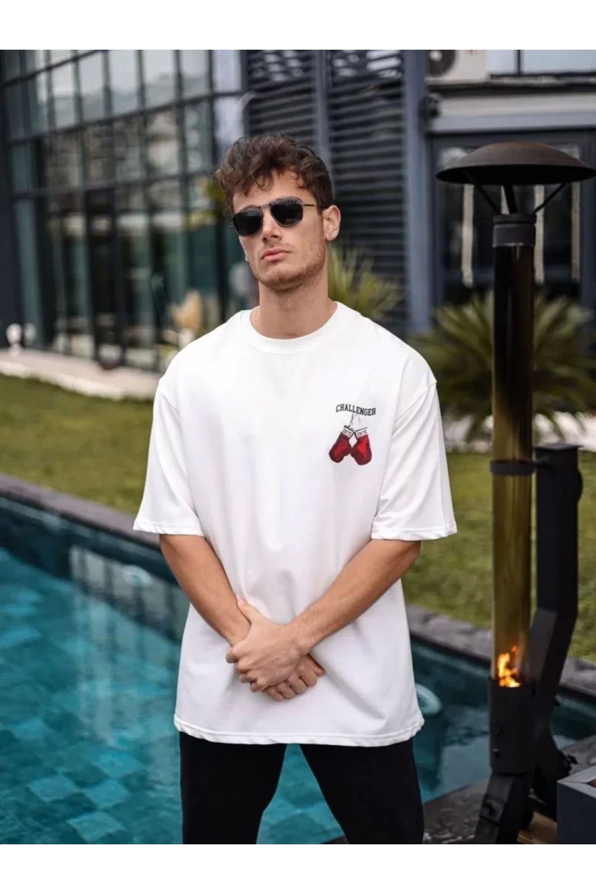 Silerra Unisex Bisiklet Yaka Baskılı Oversize T-Shirt - Beyaz