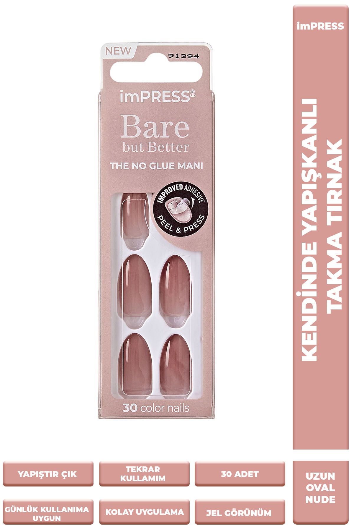 Impress Kendinden Yapışkanlı Takma Tırnak Oval Uzun Nude Ombre