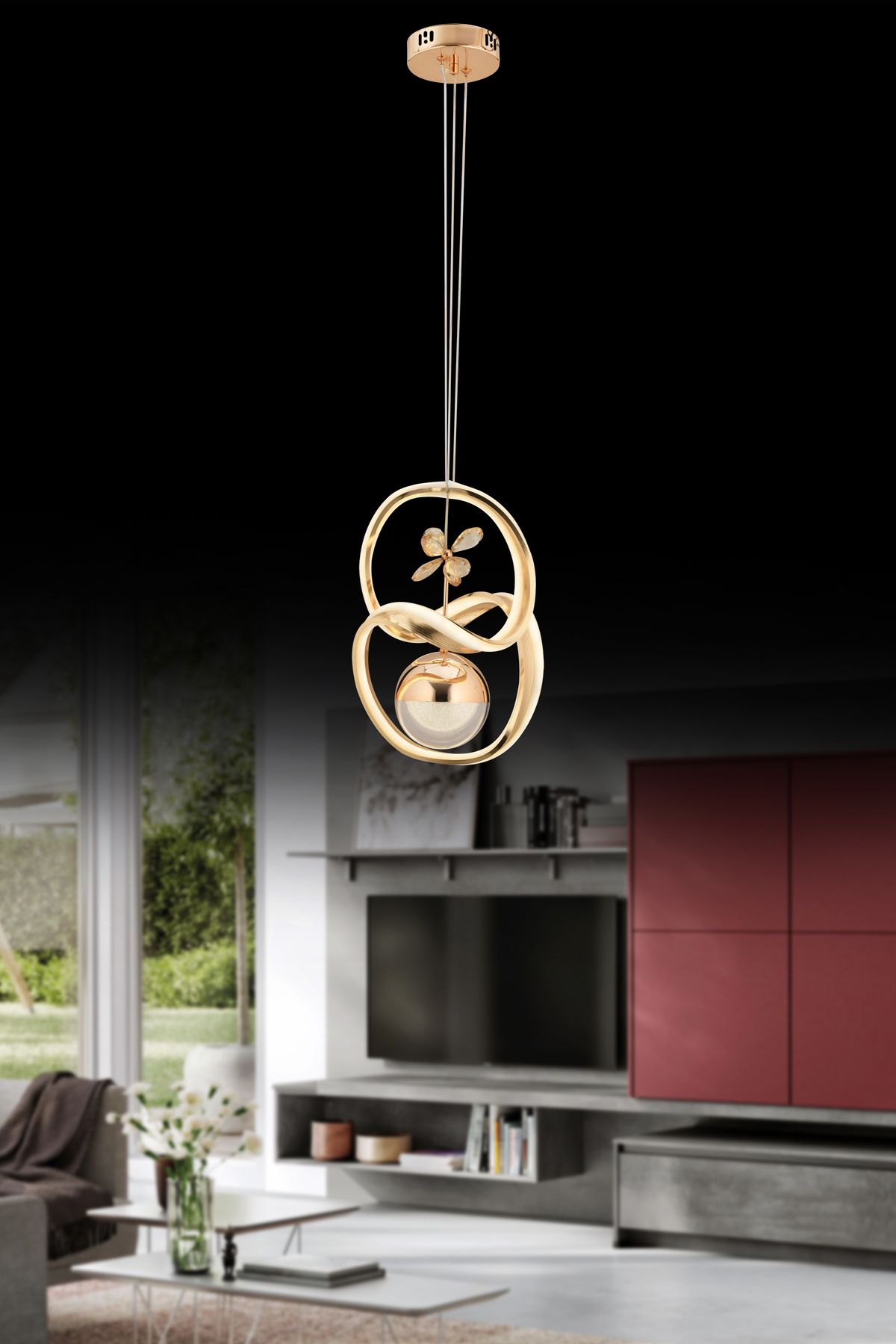 SEBA AYDINLATMA BADEM GOLD KÜRE LED Kumandalı (Beyaz, Sarı, Gün Işığı) Salon Mutfak Oturma Odası Hol Avize SB-LD-557