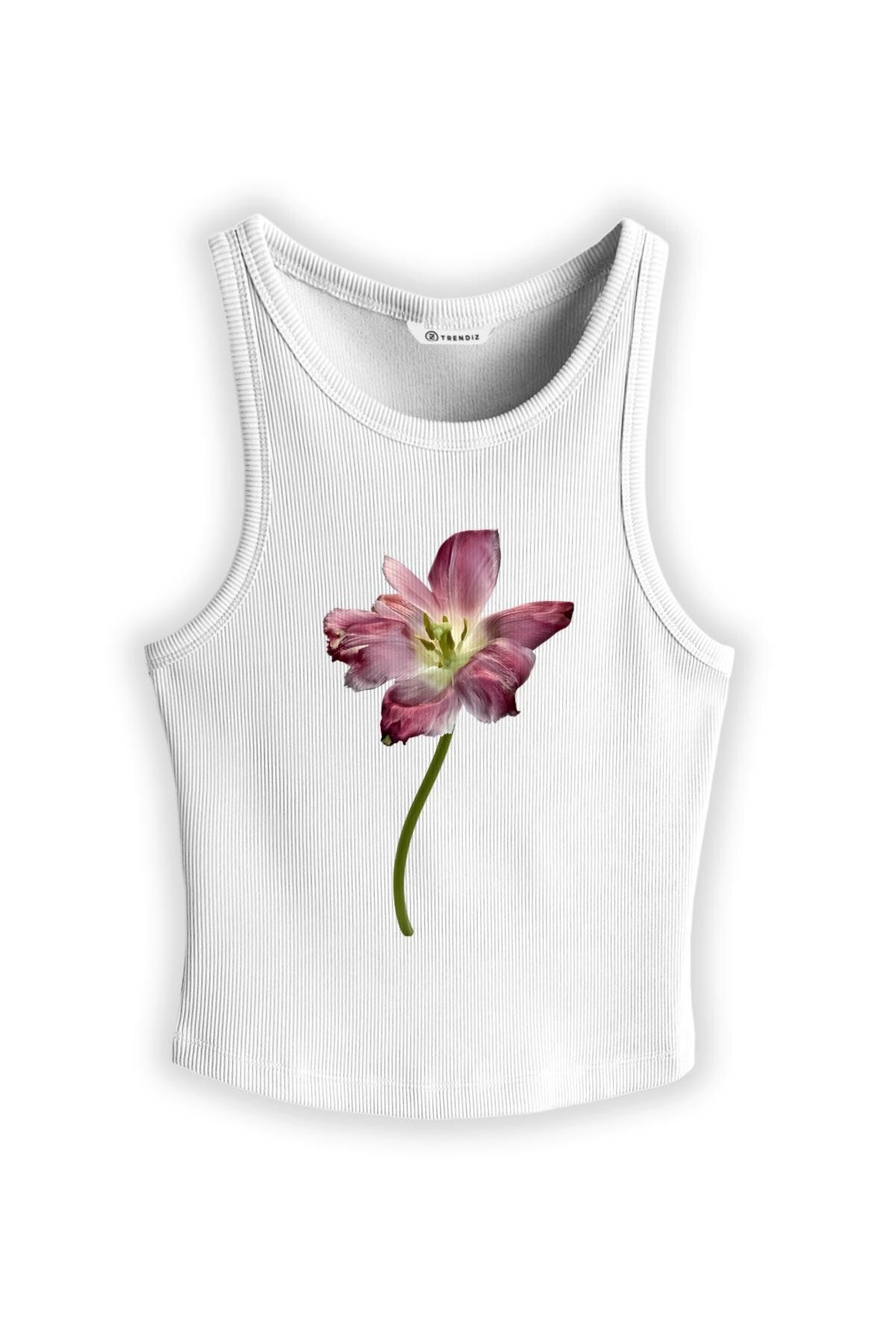 Trendiz Kadın Purple Flower Askılı Atlet Beyaz 9013