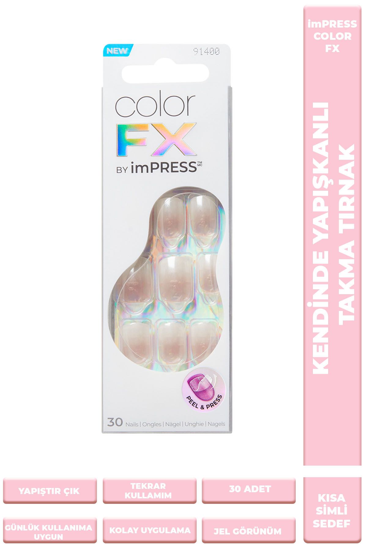 Impress Color FX Kendinden Yapışkanlı Takma Tırnak Kısa Simli