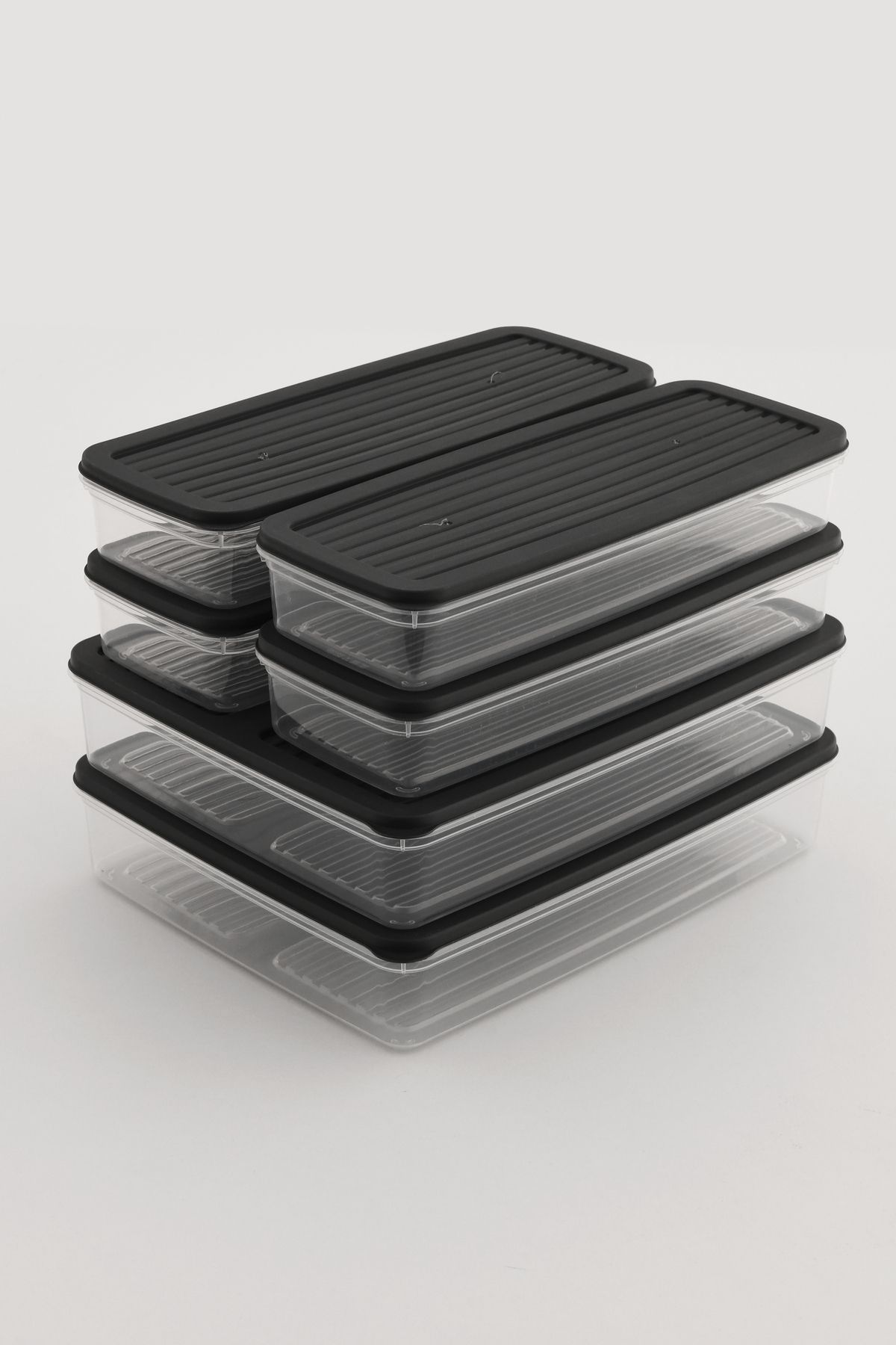 Leila-6 Pcs Anthracite Lid Storage Container, Suitable for Refrigerator Organizer Microwave and Freeze 9Lt 6