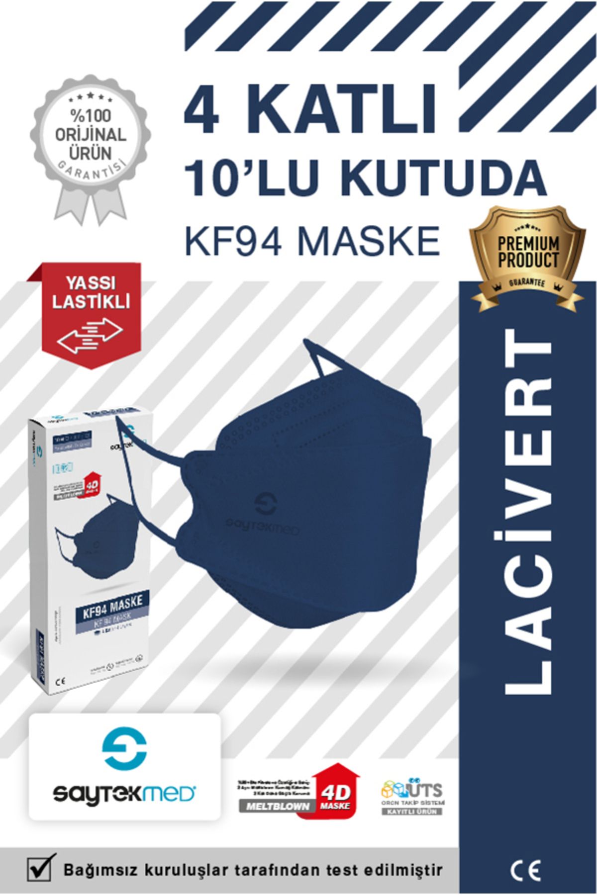 SAYTEKMED KF94 Kore Tipi 4 Katlı Lacivert Maske Tekli Poşet, Uv Steril (10 ADET/1 KUTU)