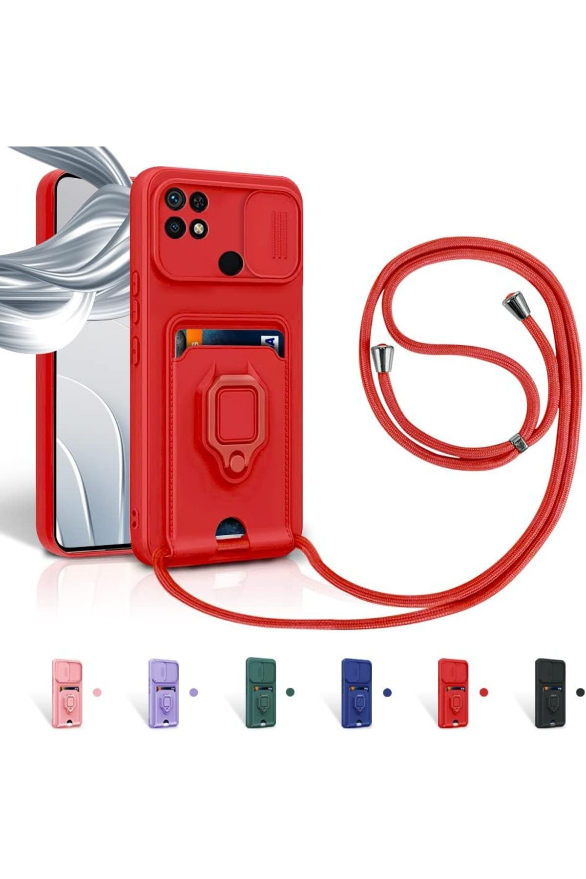 Rivor Xiaomi Redmi 10C Uyumlu Kılıf Kamera Koruma Ve Sürgülü Kartvizitli Kartlıklı Standlı Renkli Kapak