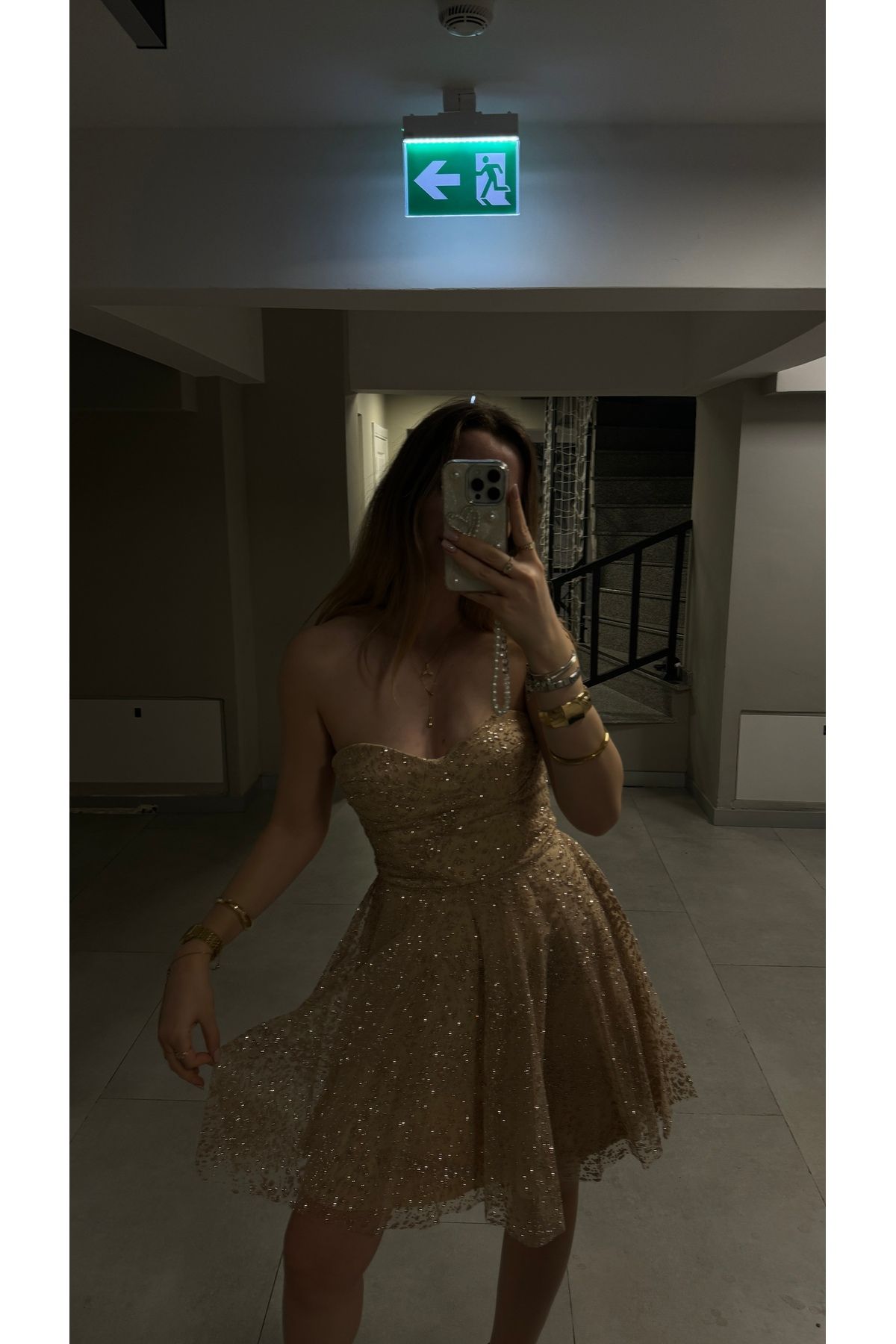 MODA Bej Parıltılı Abiye Elbise