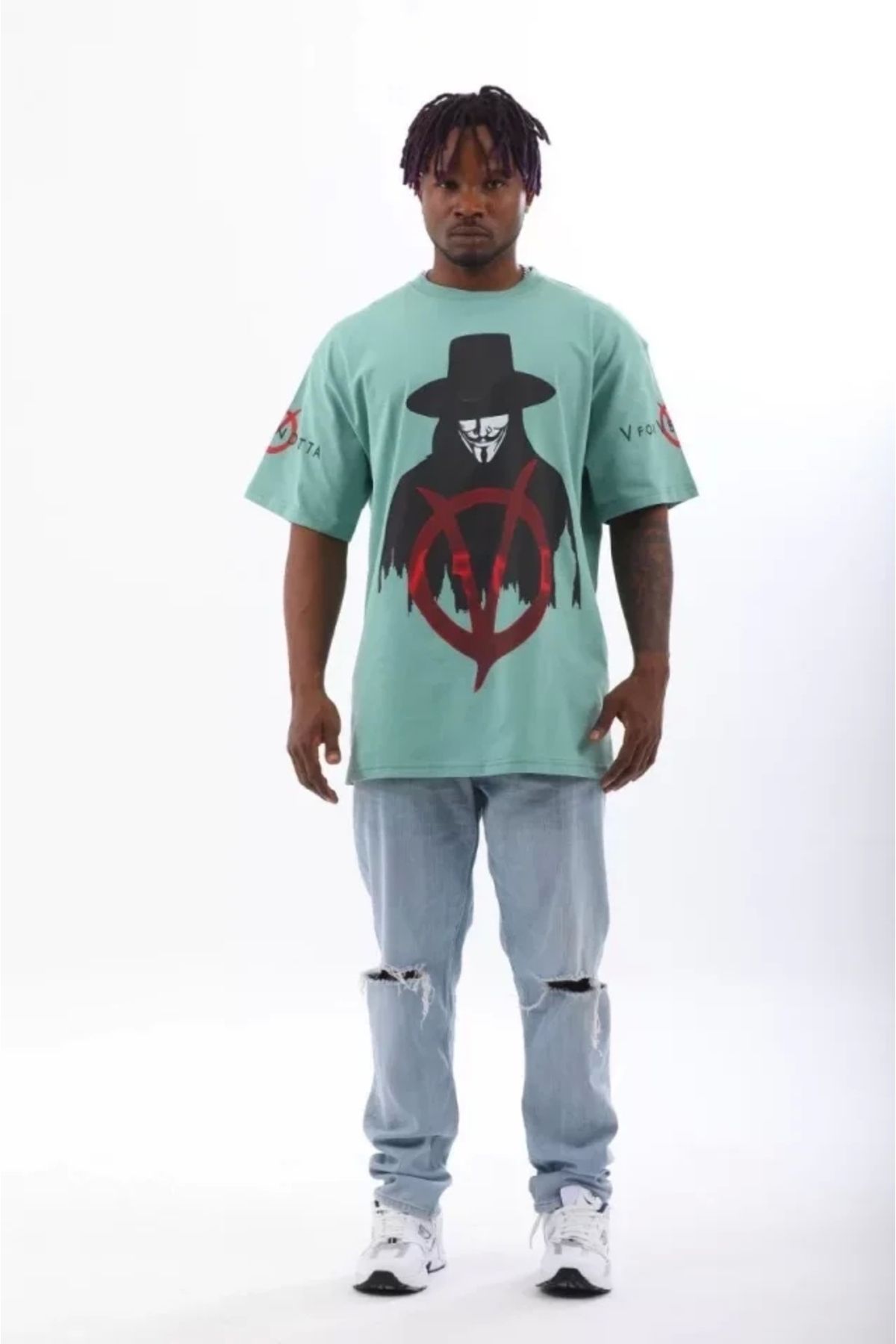 Silerra Unisex Oversize Baskılı Bisiklet Yaka T-Shirt - Mint Yeşili