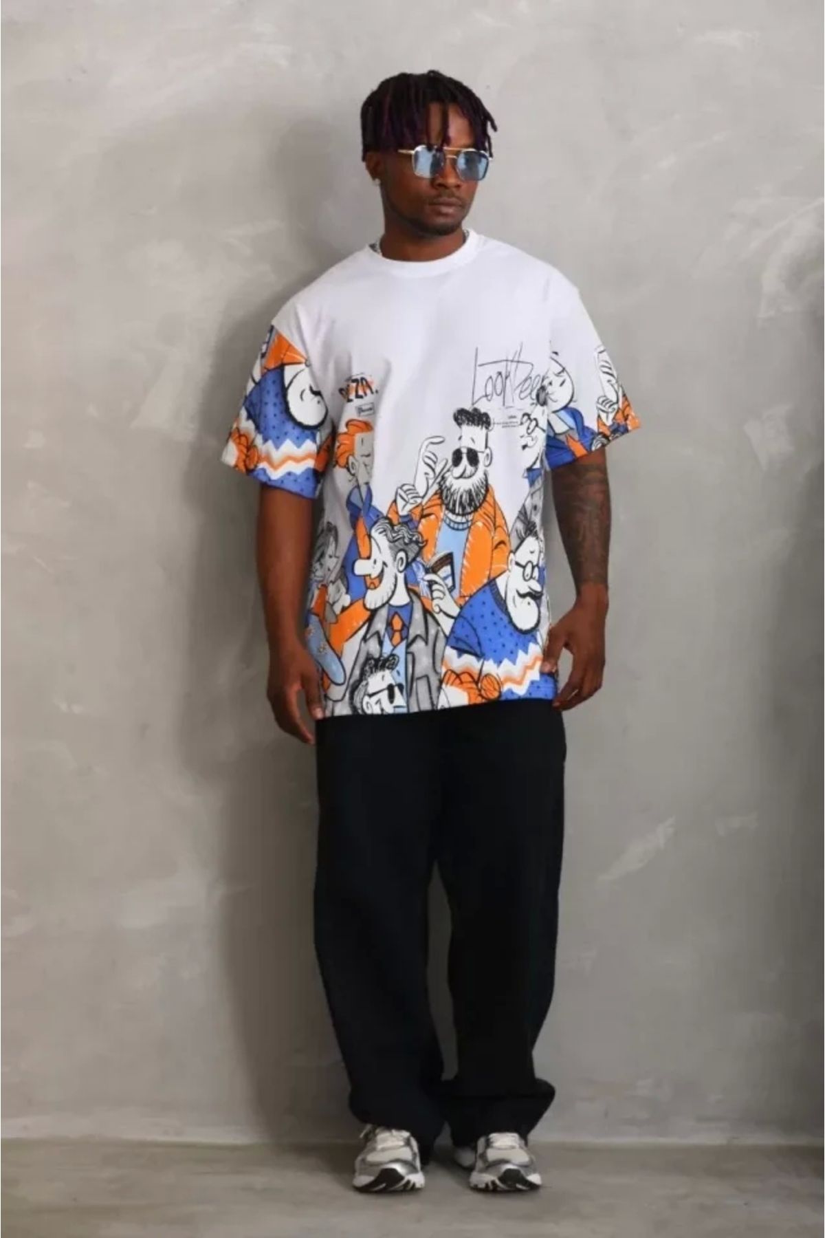 Silerra Unisex Oversize Baskılı Bisiklet Yaka T-Shirt - Beyaz