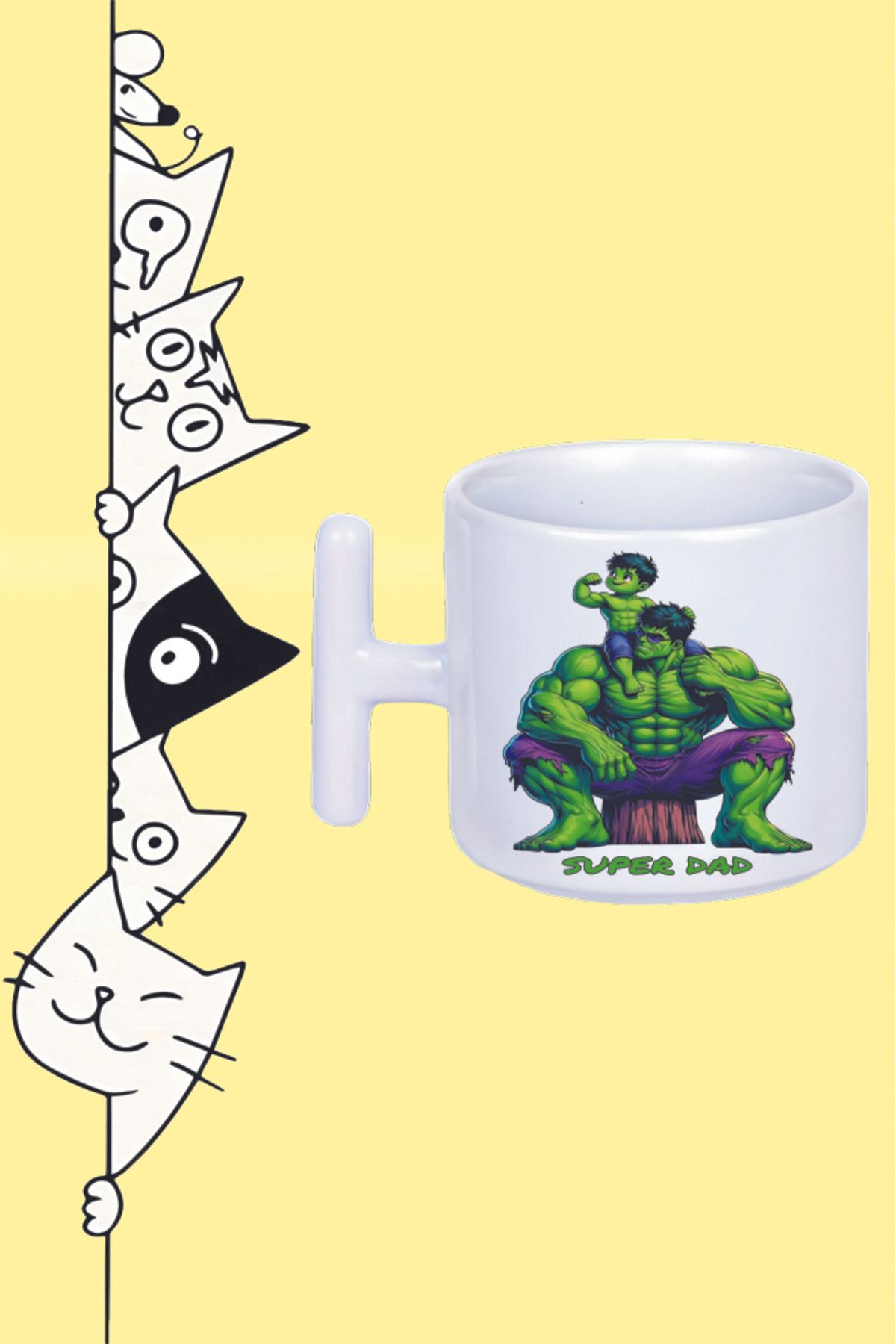 Olympus plus SUPER DAD SÜPER BABA HULK KARAKTER TASARIM BASKILI BEYAZ T SAP KUPA BARDAK