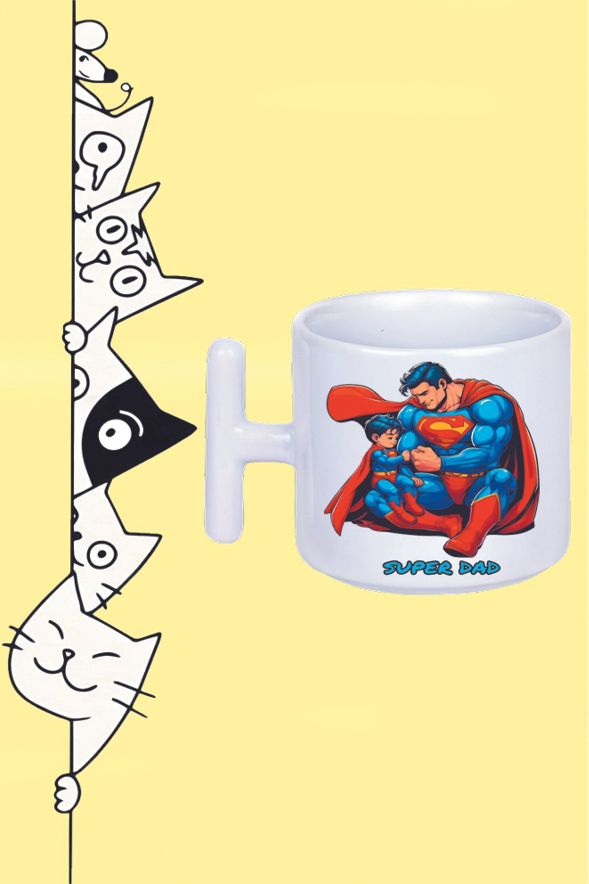 Olympus plus SUPER DAD SÜPER BABA SÜPERMEN KARAKTER TASARIM BASKILI BEYAZ T SAP KUPA BARDAK