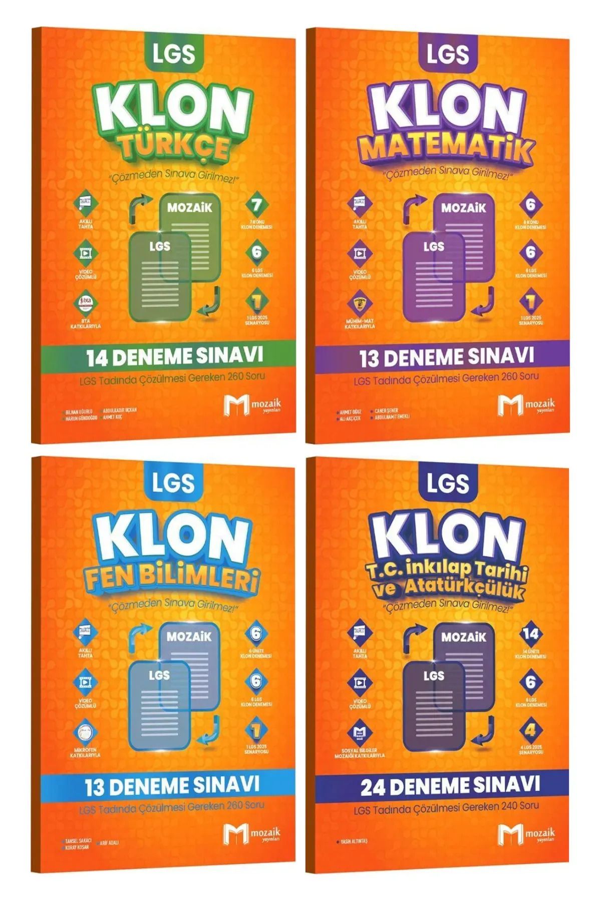 Editör Yayınevi 2025 Mozaik 8. Sınıf LGS Türkçe Matematik Fen Bilimleri İnkılap Tarihi 64'lü Klon Deneme Seti