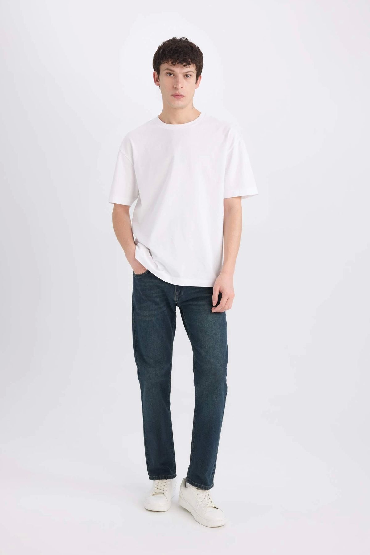 DeFacto-E5393 Indigo Sergio Regular Fit Παντελόνι Jean με κανονική μέση 4