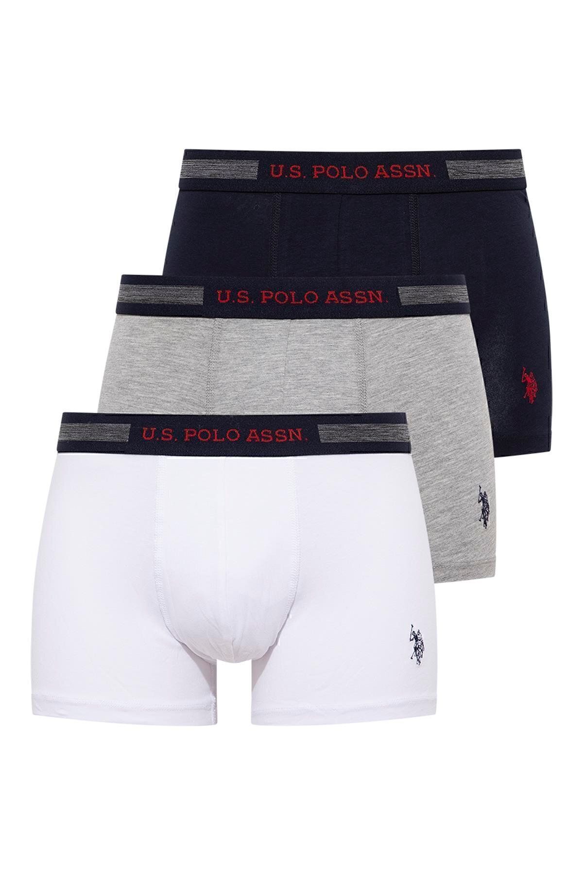 U.S. Polo Assn. U.S. Polo Assn. Erkek Battal Beden Lacivert&Beyaz&Gri Melanj 3 Lü Boxer - Çoklu Renk - TLAYE90W00I4U
