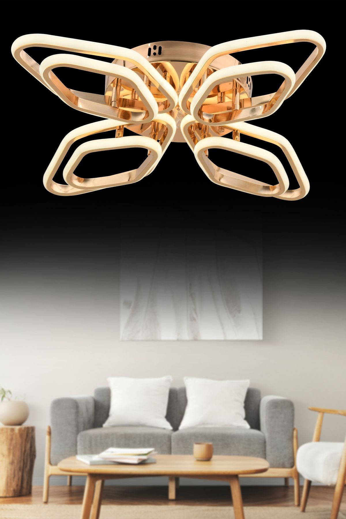 SEBA AYDINLATMA KELEBEK 4+4 GOLD LED Kumandalı (Beyaz, Sarı, Gün Işığı)Salon Mutfak Oturma Odası Plafonyer SB-LD-515