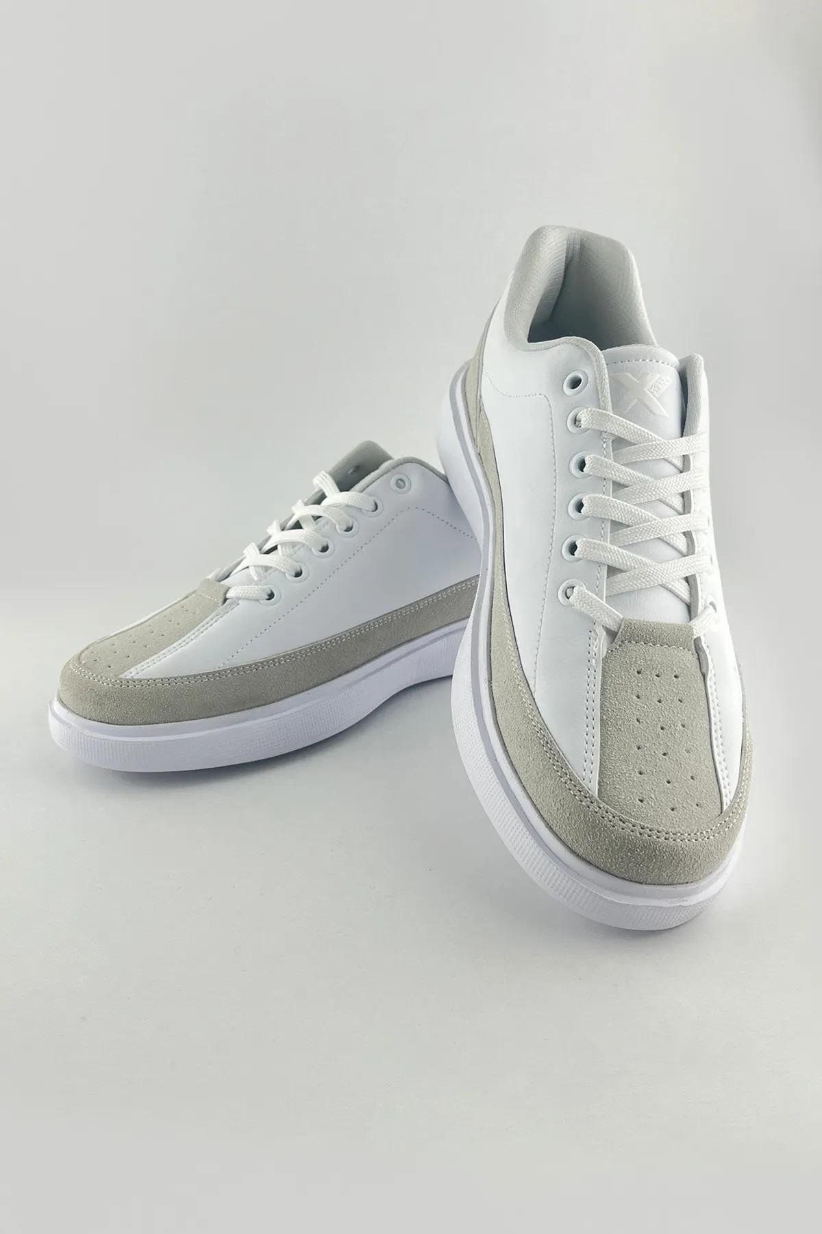xson Dijital Baskı Erkek Beyaz-Gri Sneaker Ayakkabı