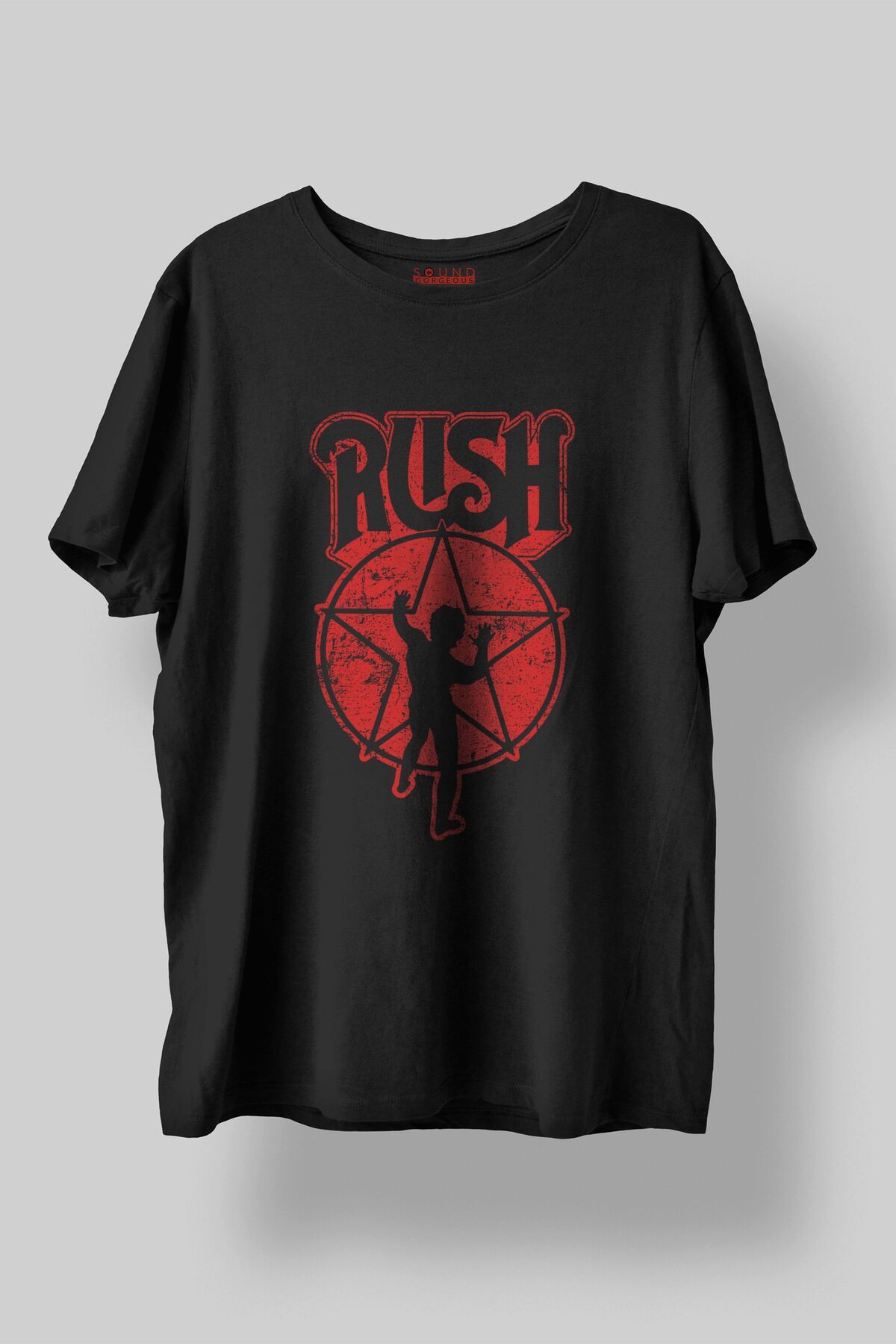 Sound Gorgeous Rush Müzik Tasarımlı Baskılı Regular Fit Unisex Siyah T-Shirt %100 Pamuk Rahat Kalıp Tişört No:0332