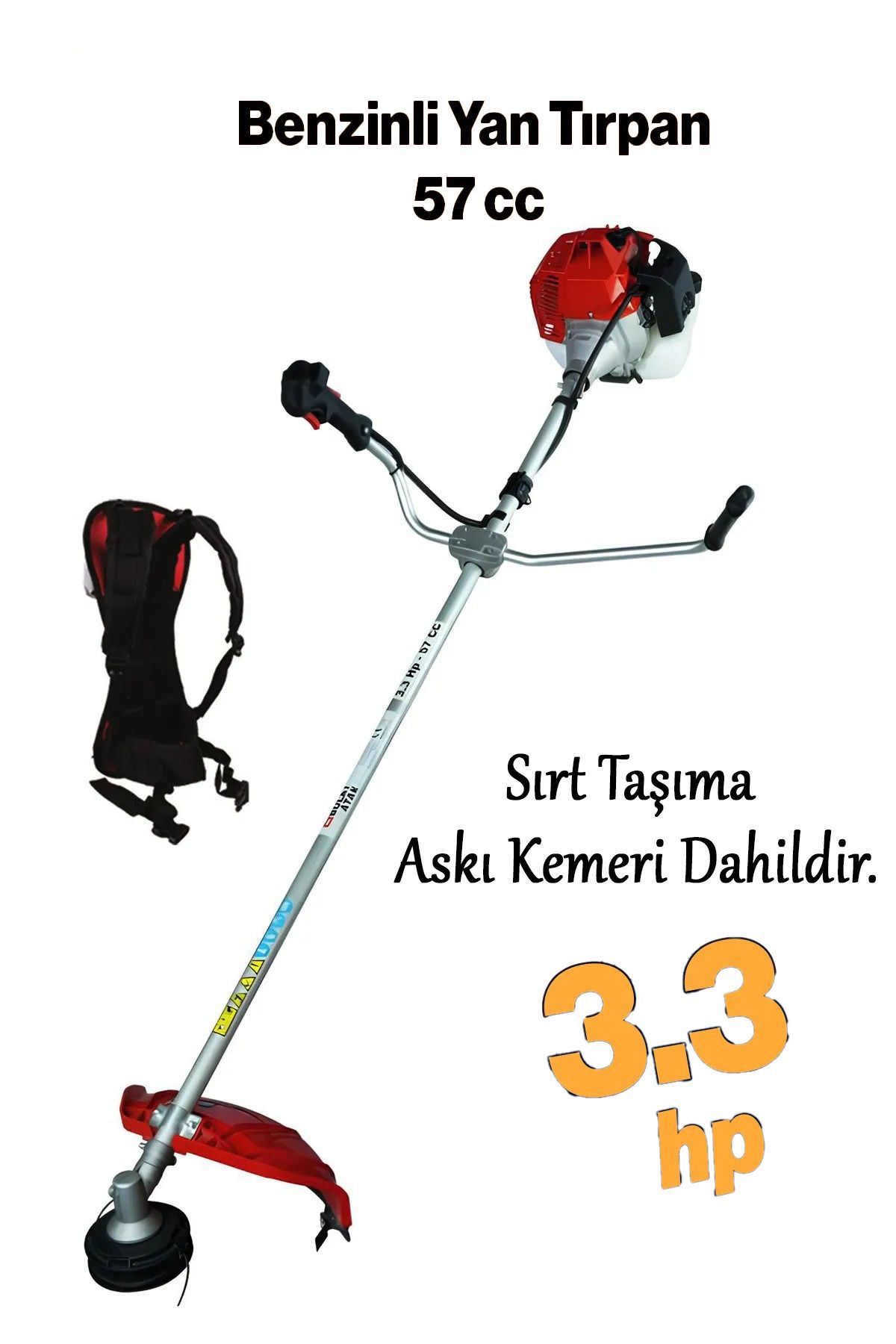 BOLAT Benzinli Atak Yan Tırpan Çim Biçme Testeresi 3.3 hp 57 cc Bisiklet Kollu Omuz Askılı Misina