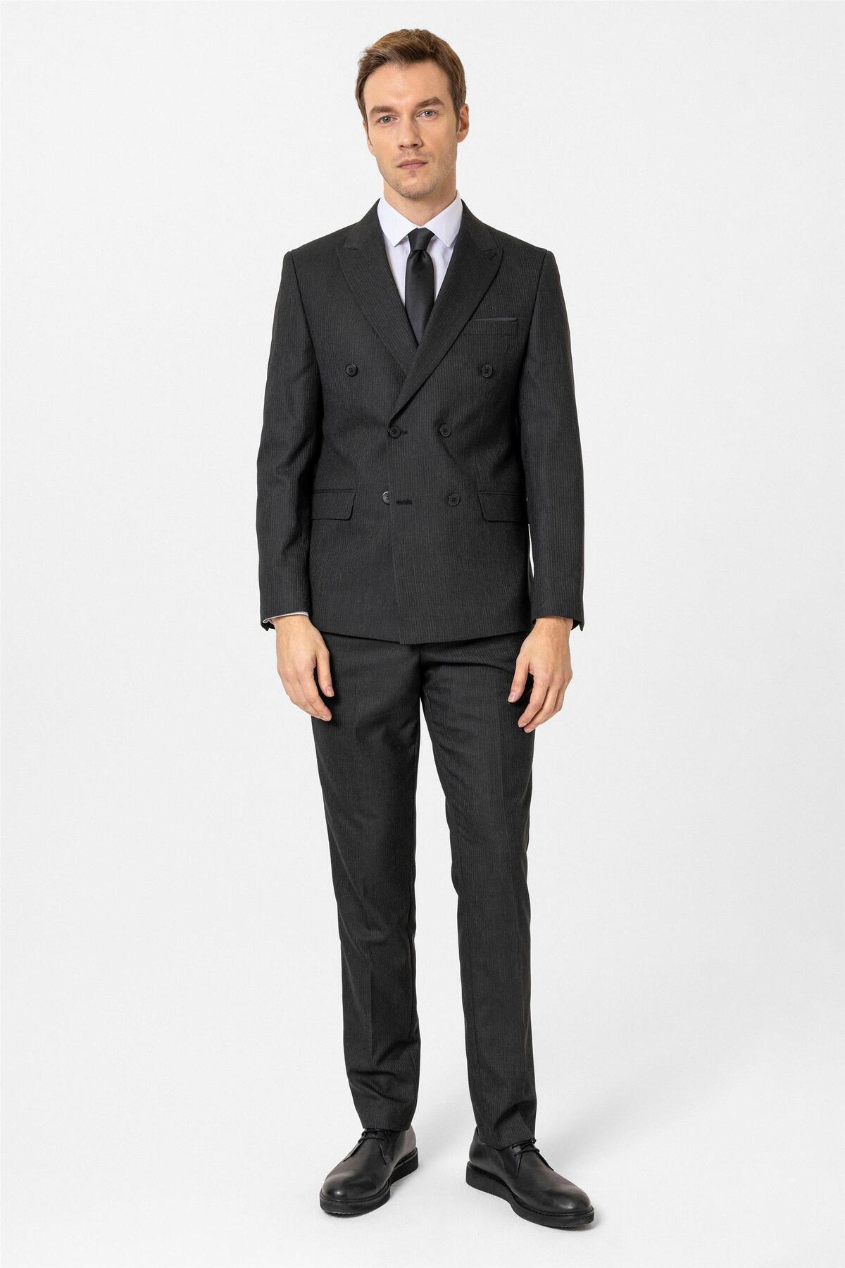 Black Slim Fit Straight Double Breasted Collar 6 Drop Classic Suit