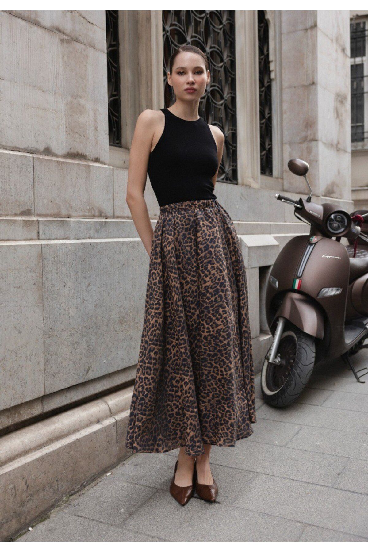 boutiquemery Leopar Desen Beli Lastikli Maxi Boy Etek