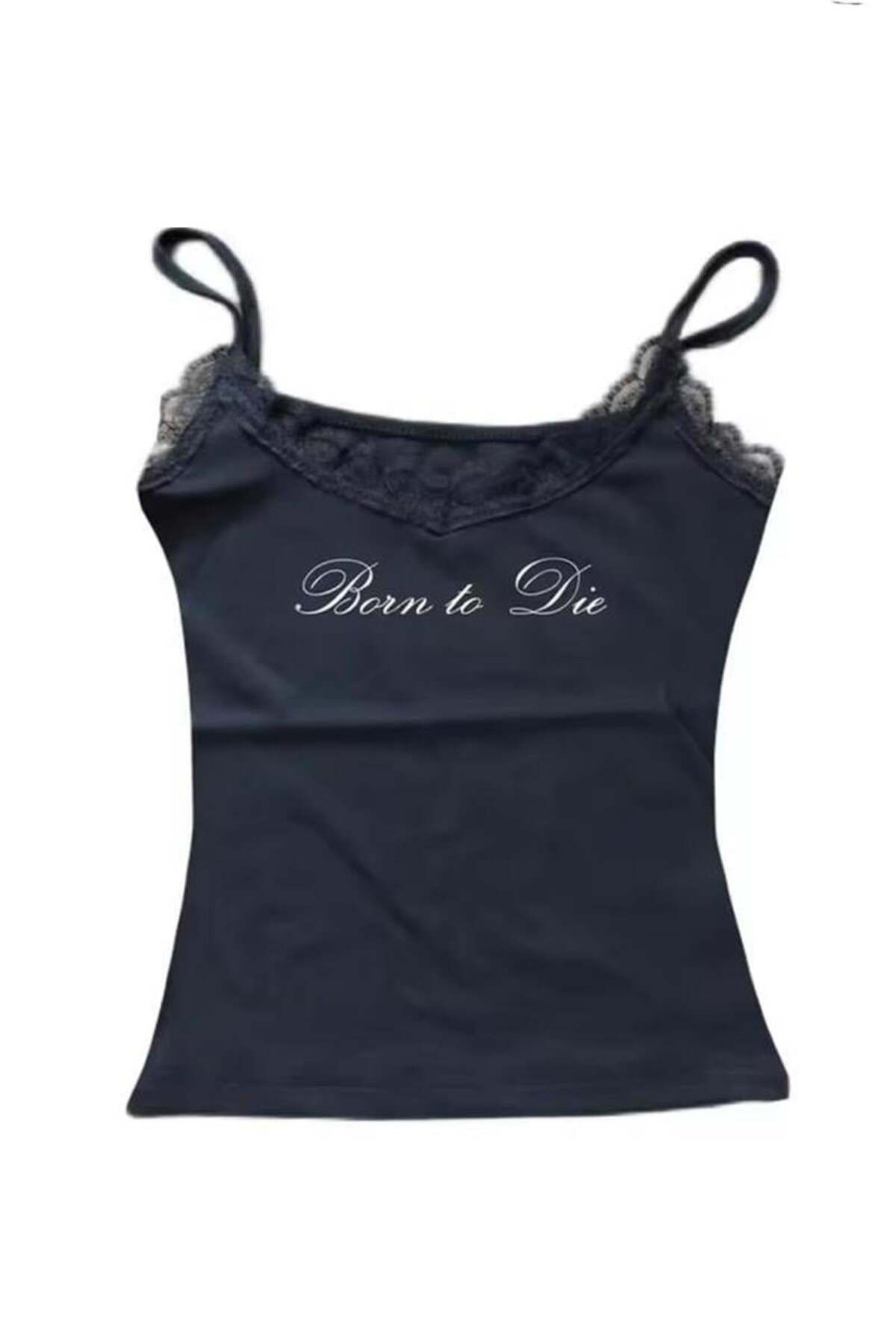 BALİNA Siyah Lana Del Rey Born To Die Askılı Crop -BLN