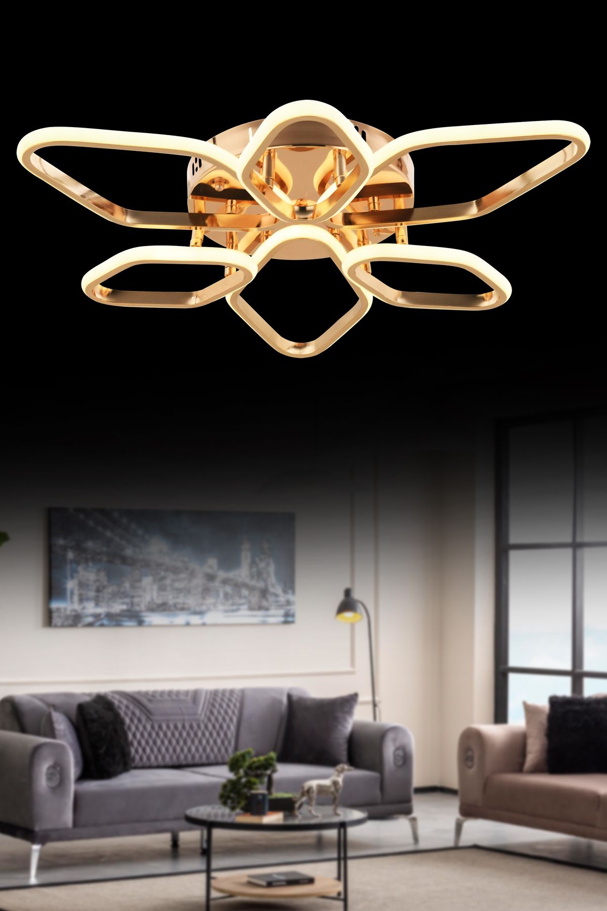 SEBA AYDINLATMA KELEBEK 3+3 GOLD LED Kumandalı (Beyaz, Sarı, GünIşığı) Salon Mutfak Oturma Odası Plafonyer SB-LD-513