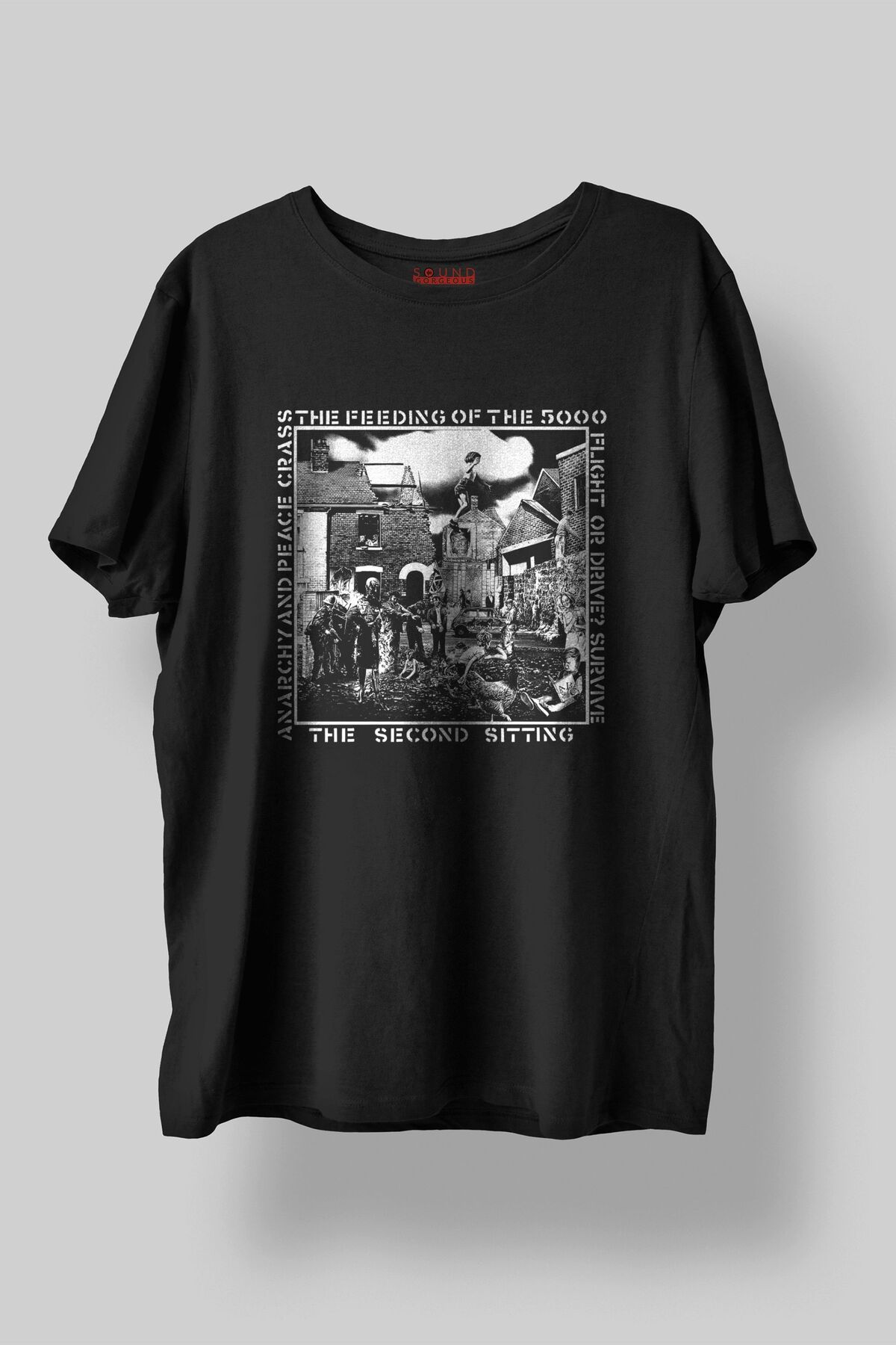 Sound Gorgeous Crass Müzik Tasarımlı Baskılı Regular Fit Unisex Siyah T-Shirt %100 Pamuk Rahat Kalıp Tişört No:0113