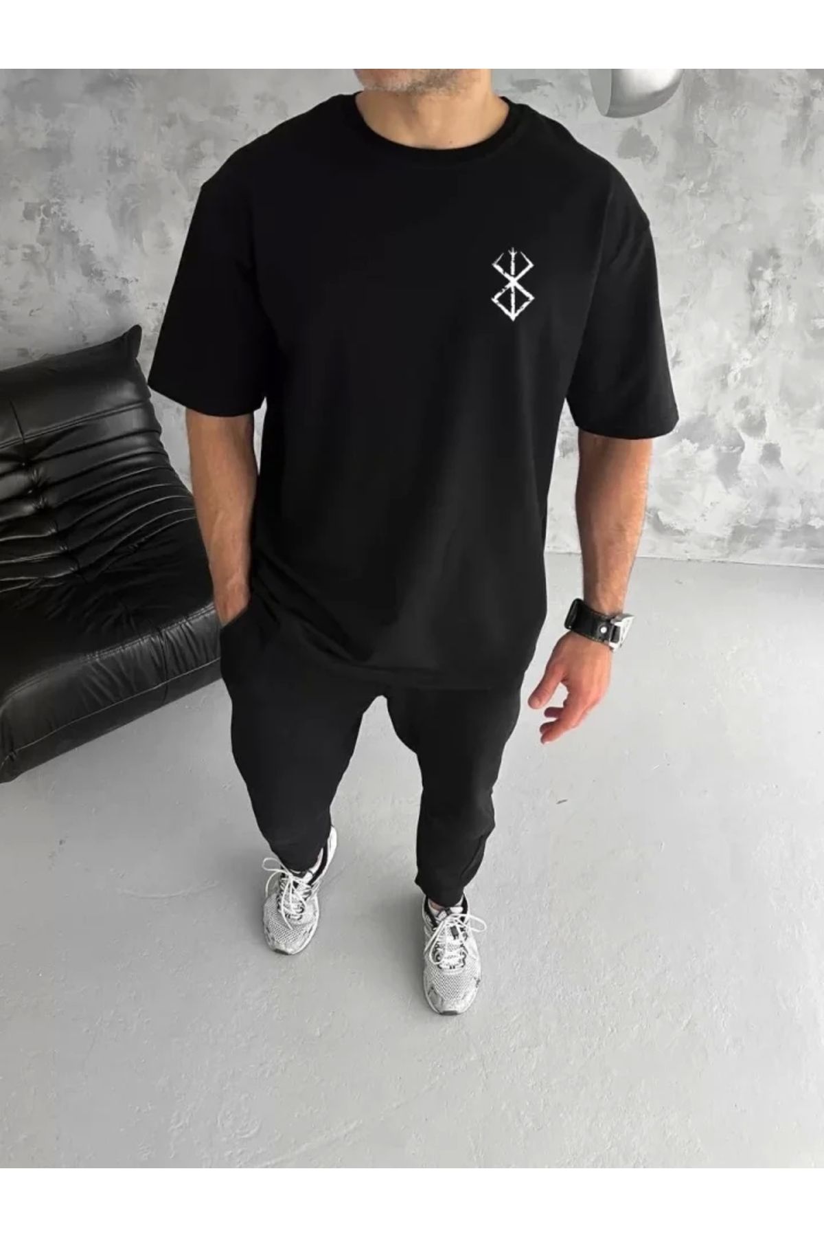 Silerra Unisex Bisiklet Yaka Baskılı Oversize T-Shirt - Siyah