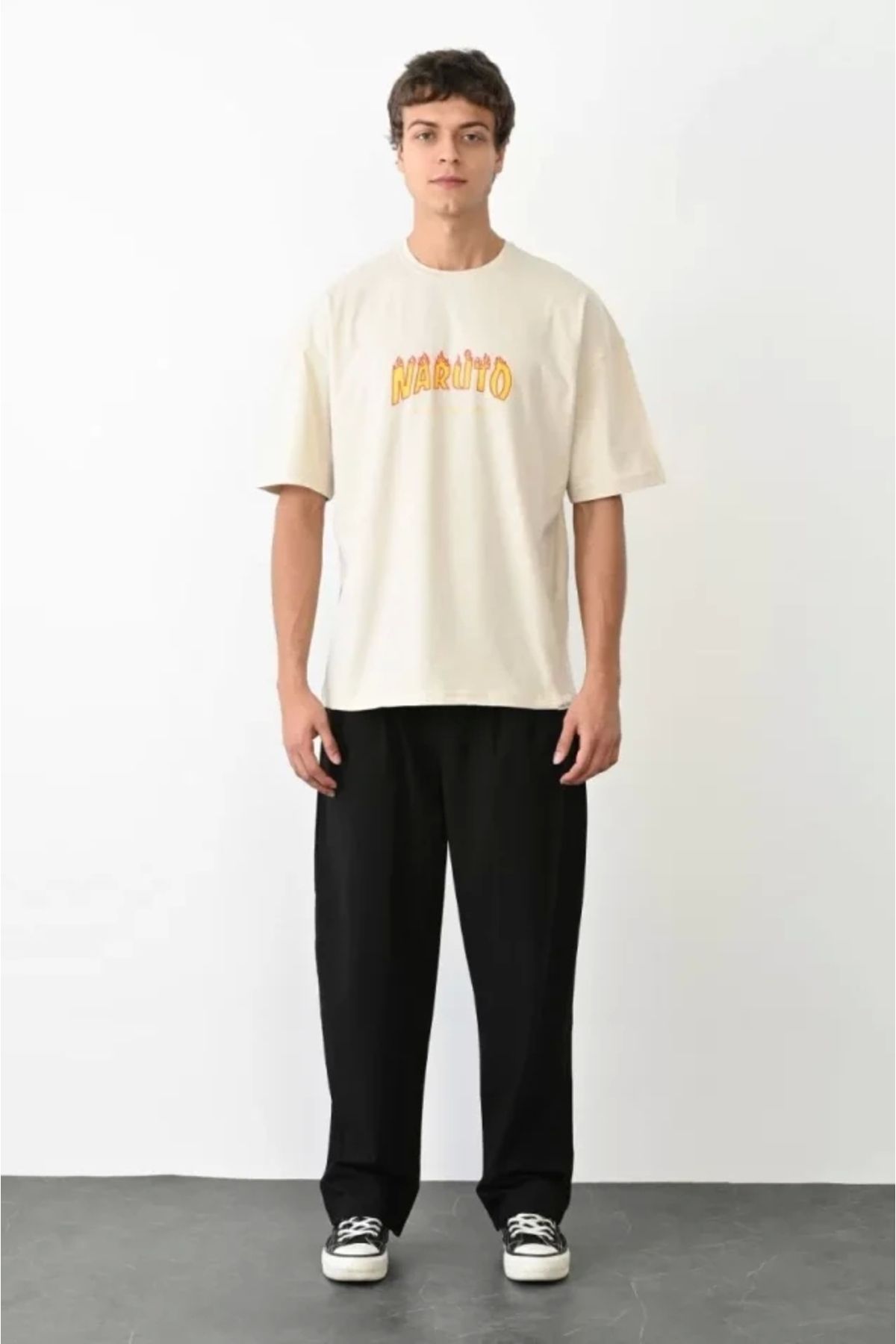 Silerra Unisex Bisiklet Yaka Baskılı Oversize T-Shirt - Beyaz