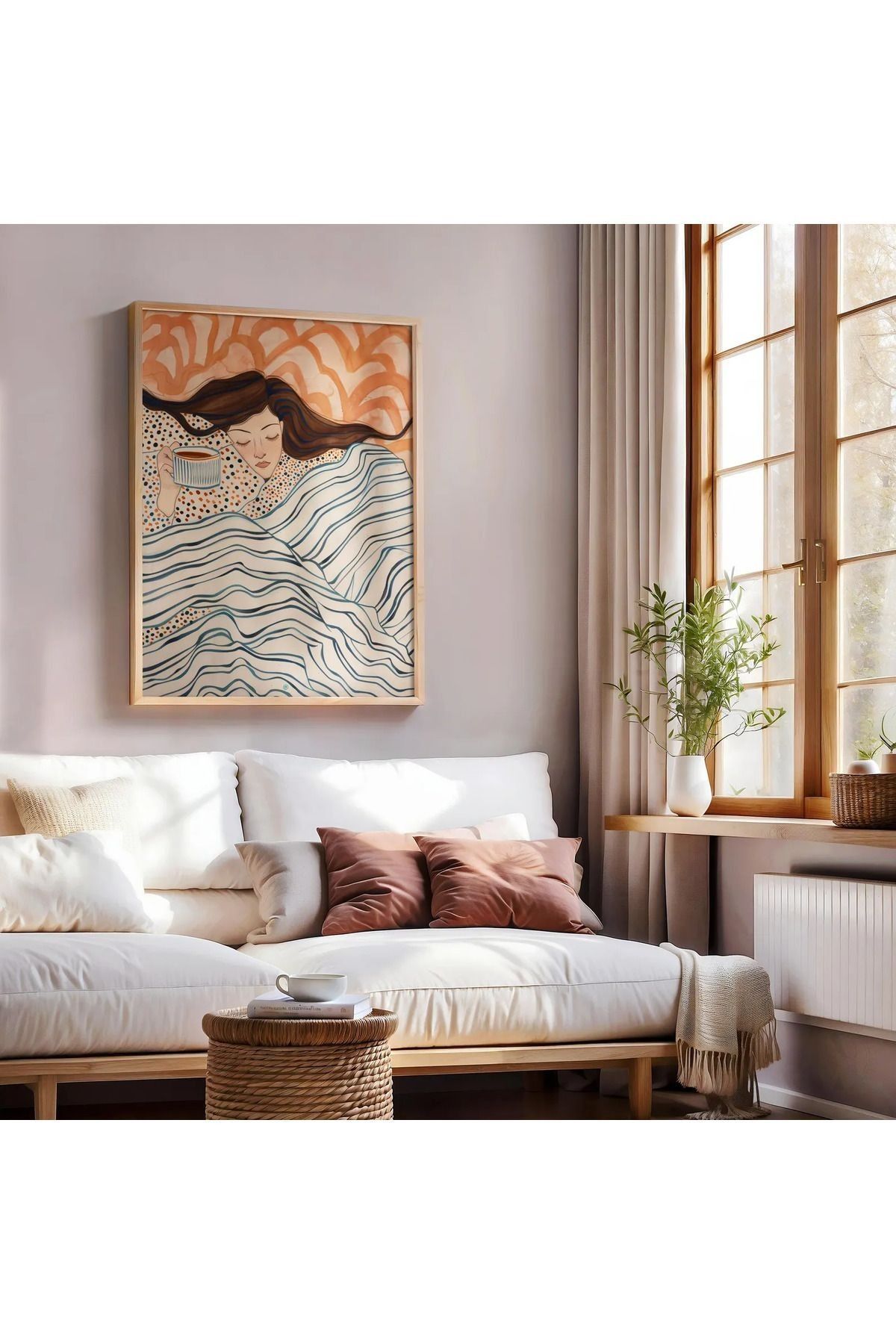 Dekorsiahome Tek Parça Ahşap Çerçeveli Oturma Odası Salon Mutfak Tablo TK0526