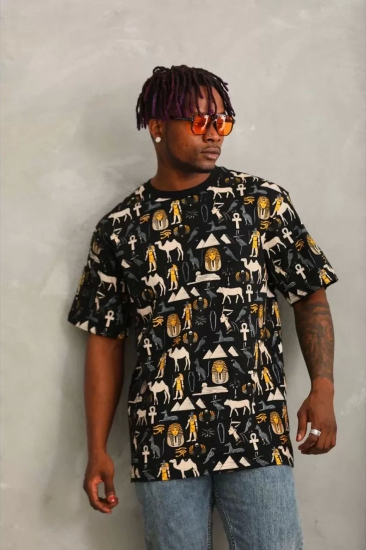Silerra Unisex Oversize Baskılı Bisiklet Yaka T-Shirt - Siyah