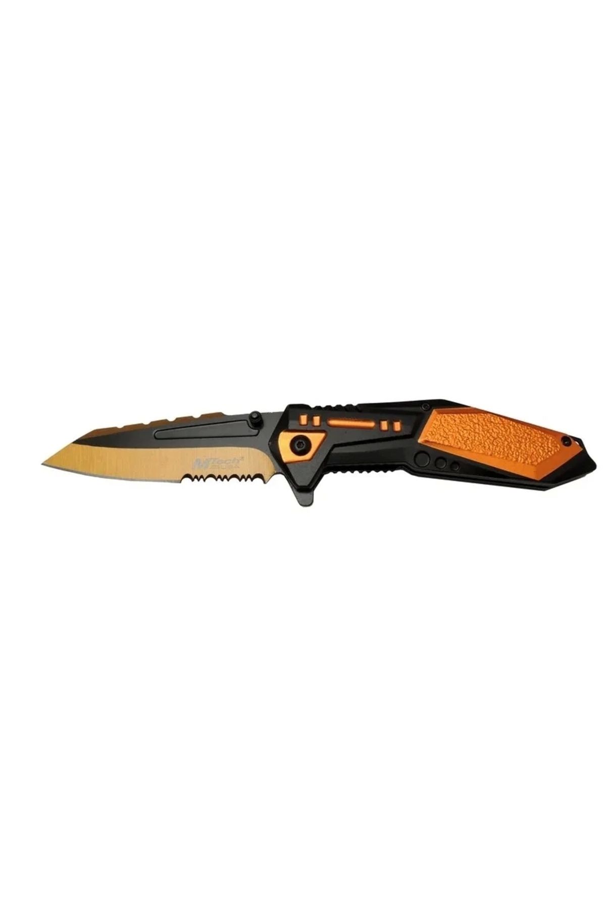 ShopNova 4171 Turuncu Kamp Çakı 21cm - Yarı Otomatik, Kemerlikli, Testere Detaylı