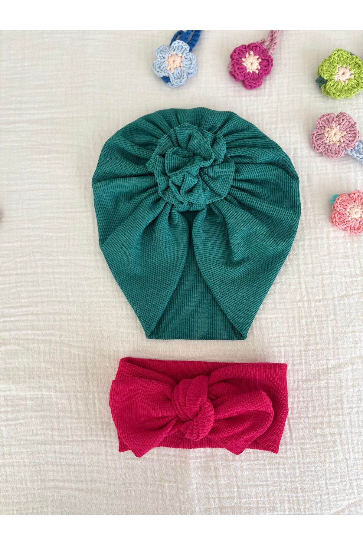 BurculuDükkan Kız Bebek Bone Bandana 2’li Set Hediyelik Set