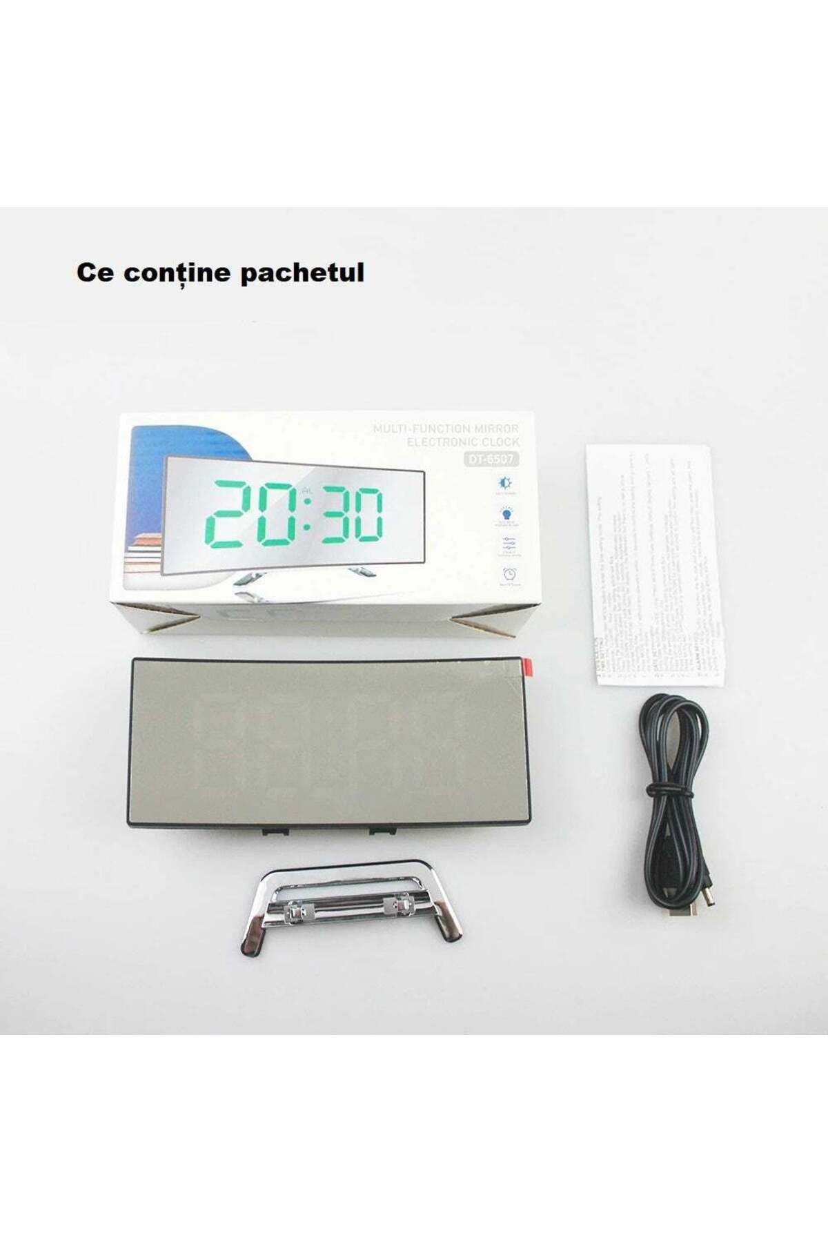 MACVI-Macvi® mirror table clock, model DT-6507, curved LED screen, temperature display, Green 5