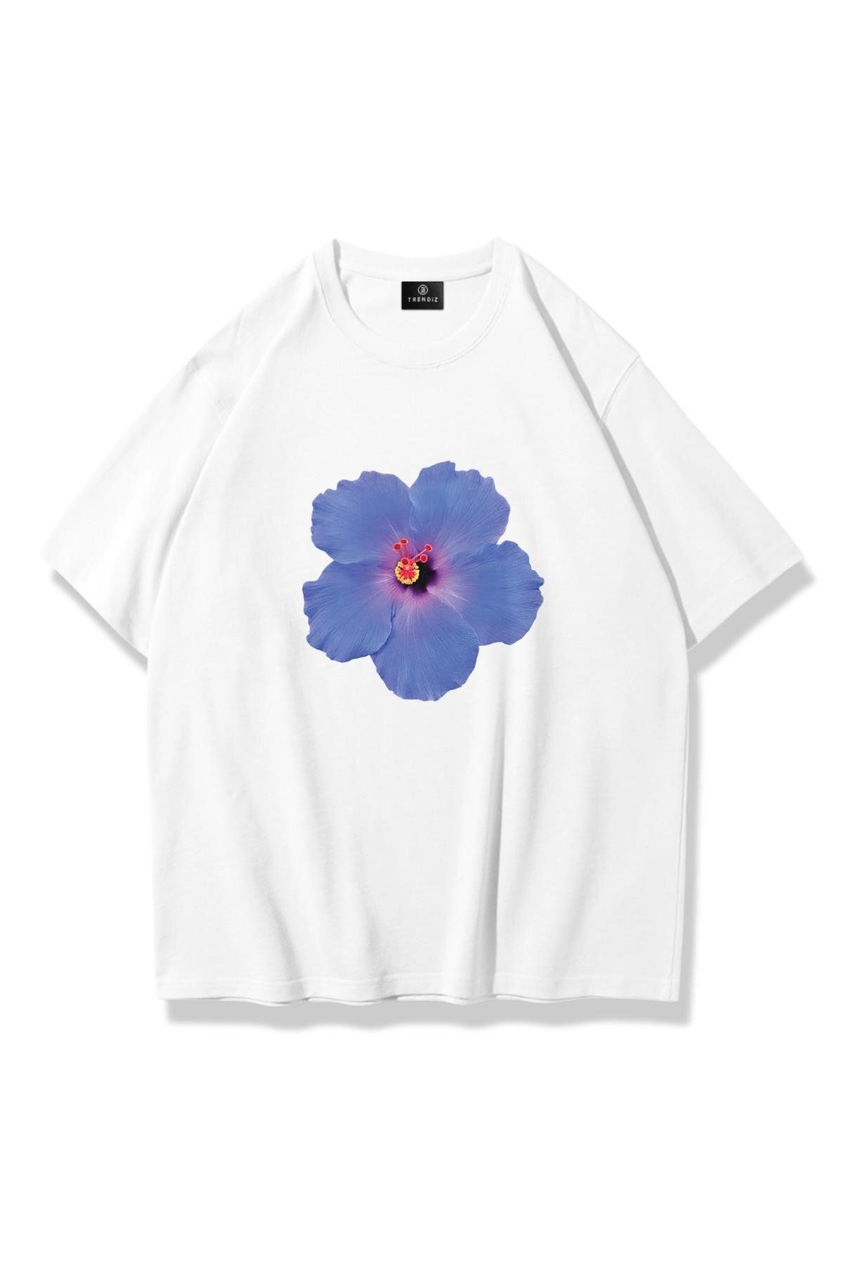 Trendiz Kadın Purple Hibiscus Tshirt Beyaz