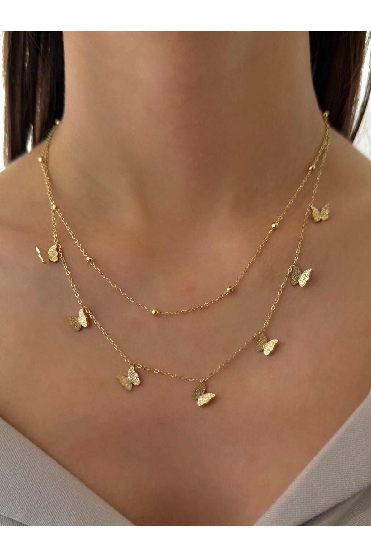 h&b design jewel Çelik 5 Kelebekli 2 Li Kolye