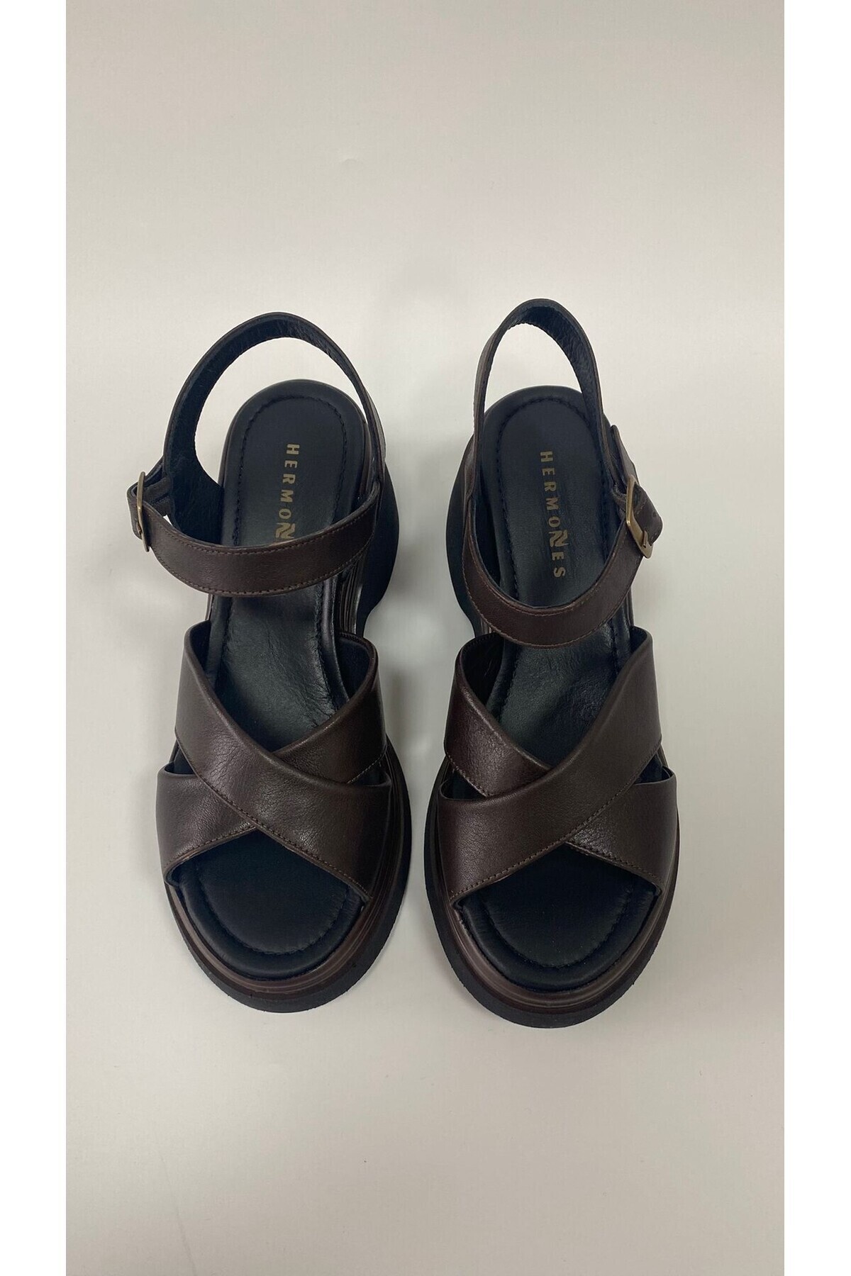 Hermones-Mira Genuine Leather Wedge Heel Brown Women's Sandals – Ankle Strap 5